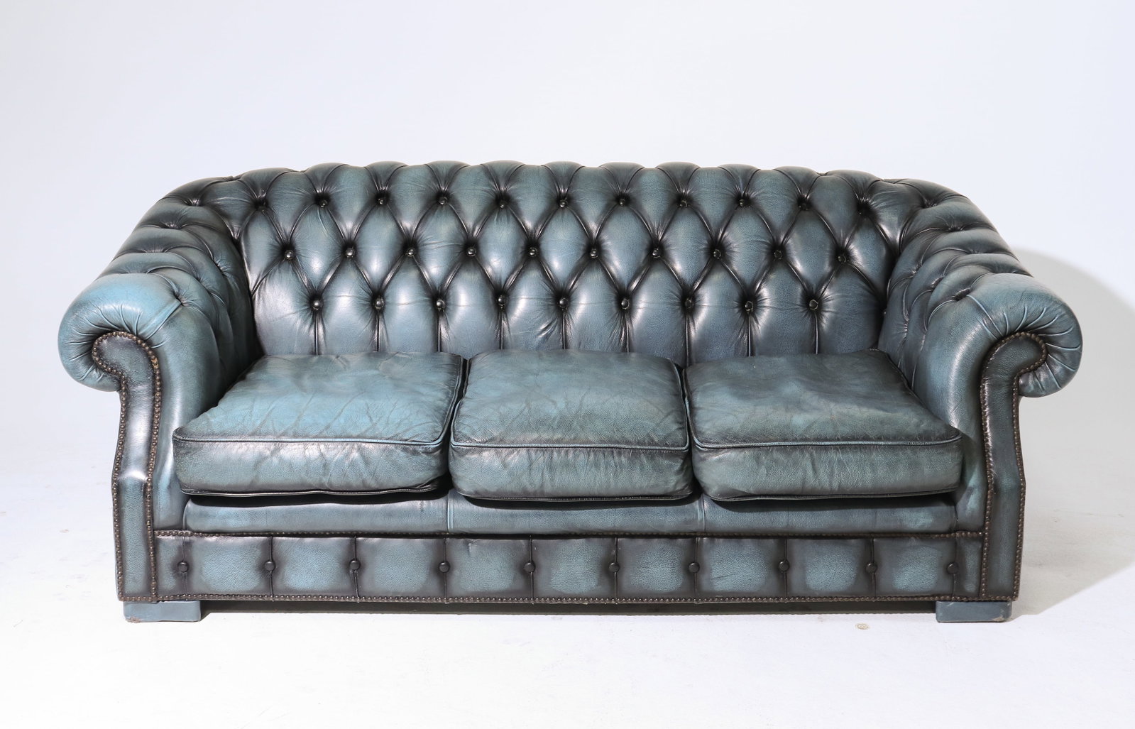 British Blue Leather Chesterfield Sofa (1 of 5)