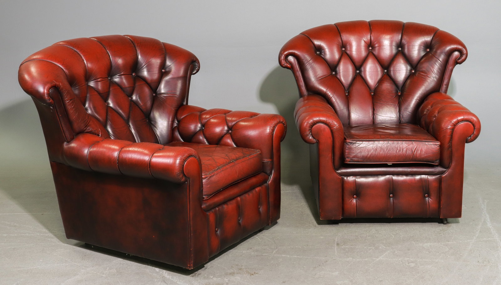 British Pair of Red Leather Tufted Back Arm Chairs (1 of 3)