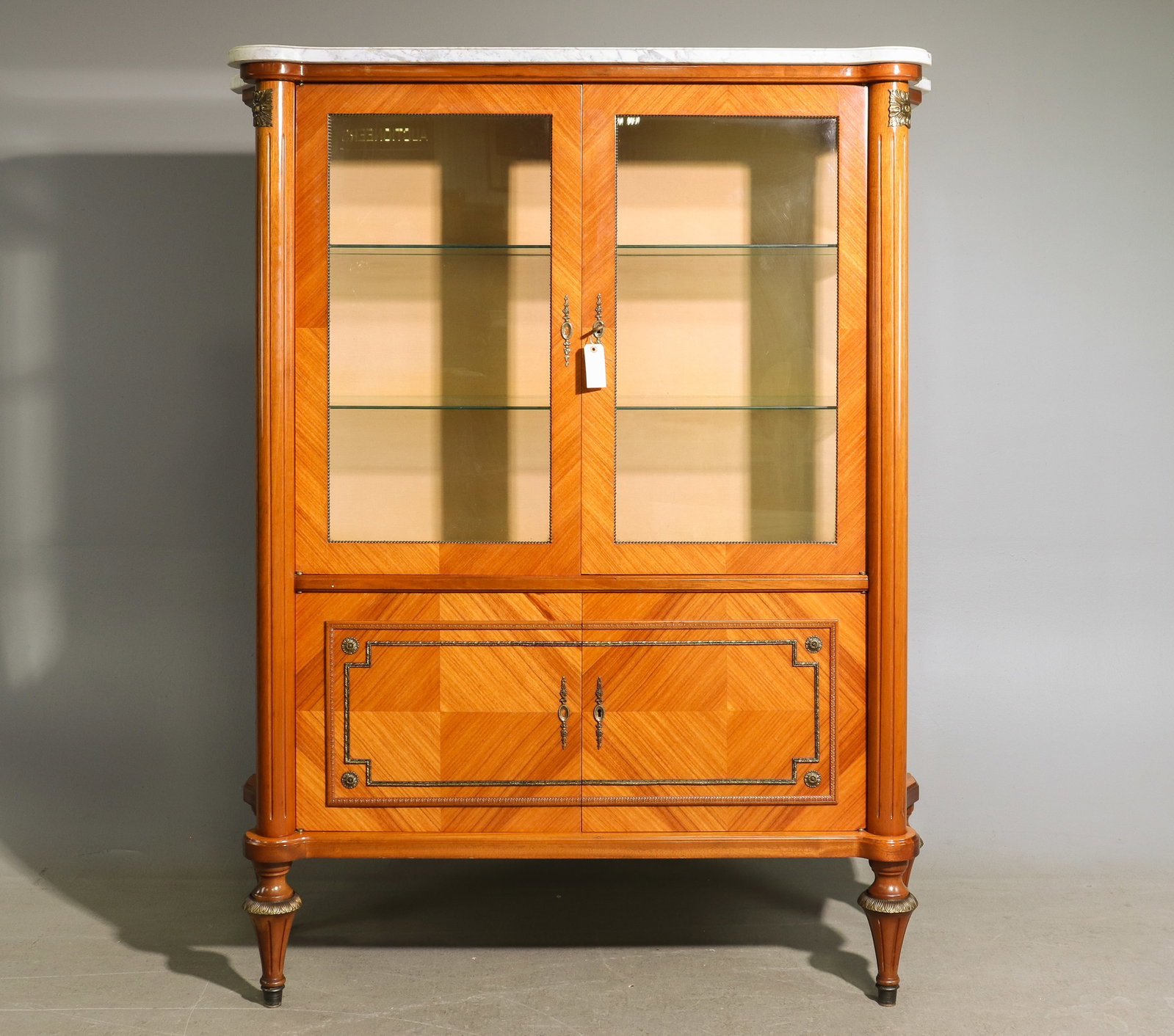 Louis XVI Style Walnut Marble Top Showcase (1 of 7)