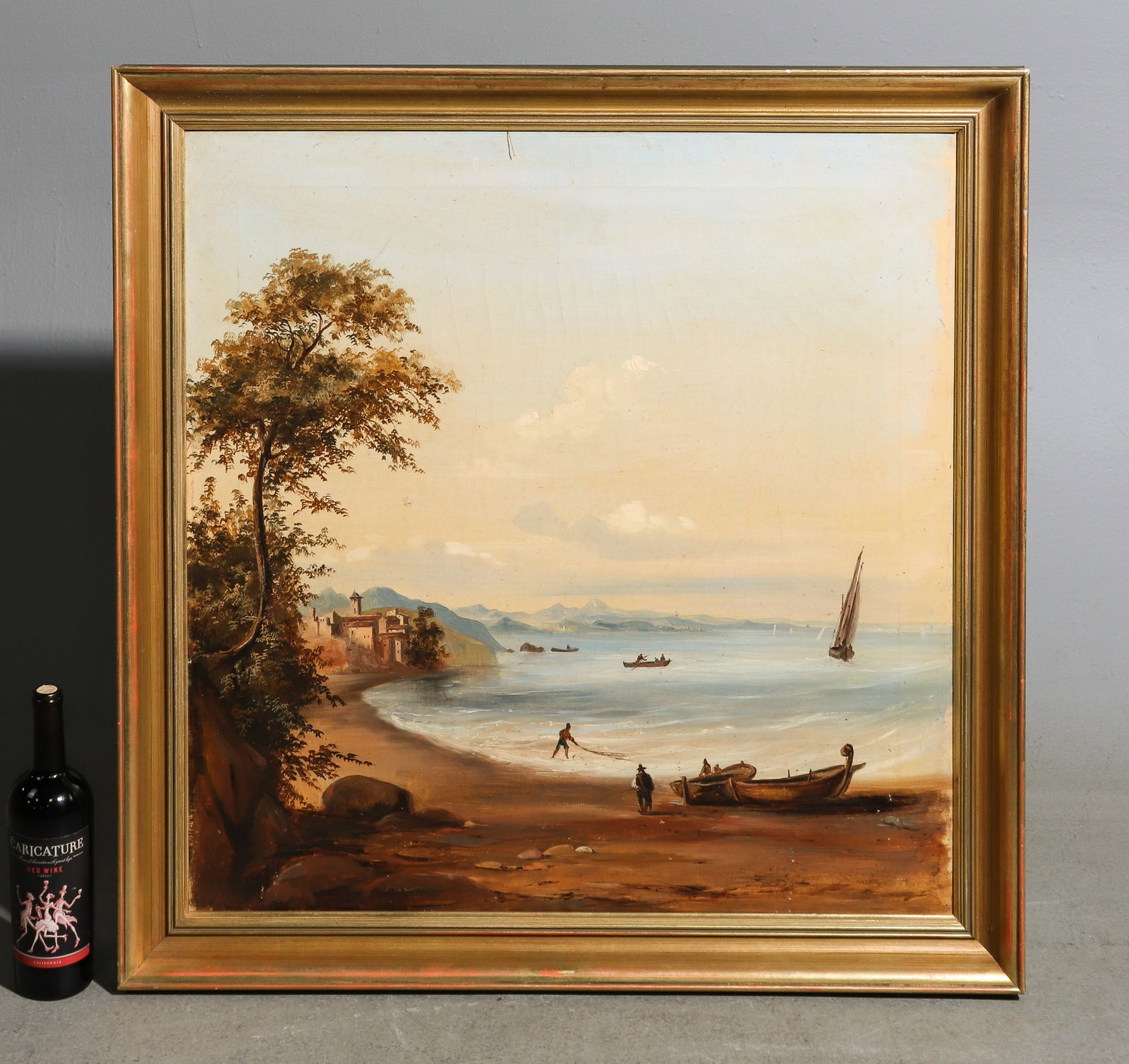 Gold Framed Antique Oil on Canvas Seaside Landscape (1 of 3)