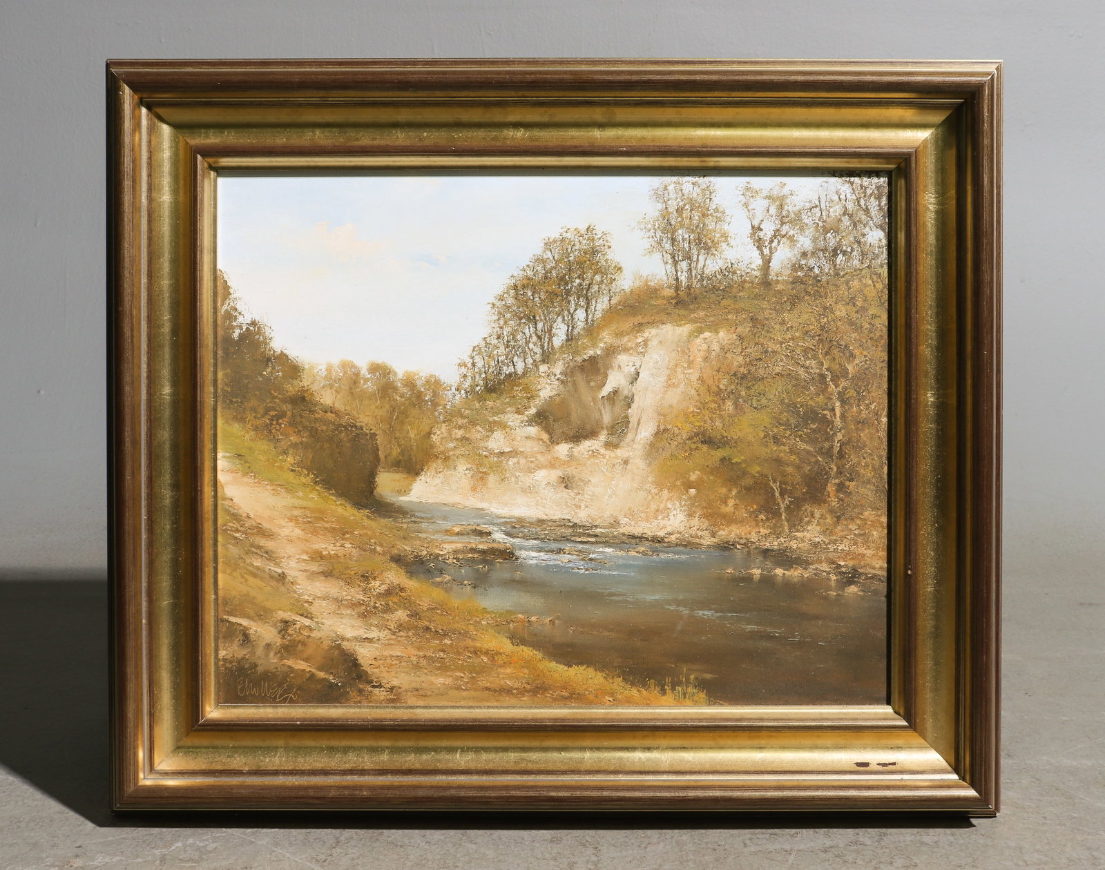 Gold Framed Oil on Board River Landscape (1 of 3)