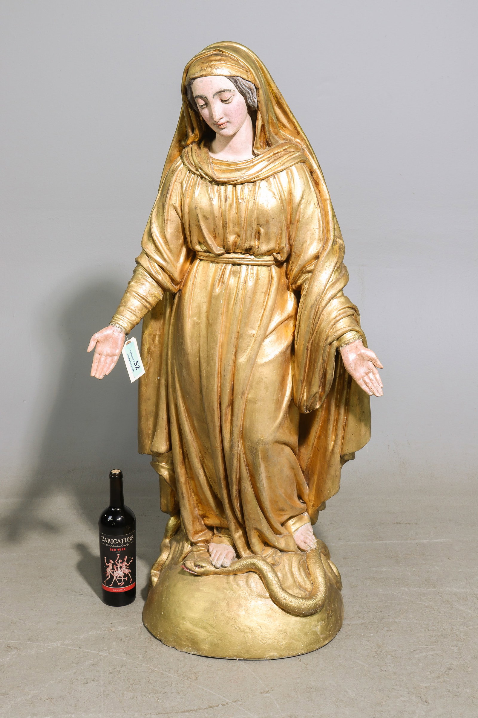 Religious Large Gilded & Painted Statue of Mary: Religious Large Gilded & Painted Statue of Mary - 46.5 in tall x 22 x 14