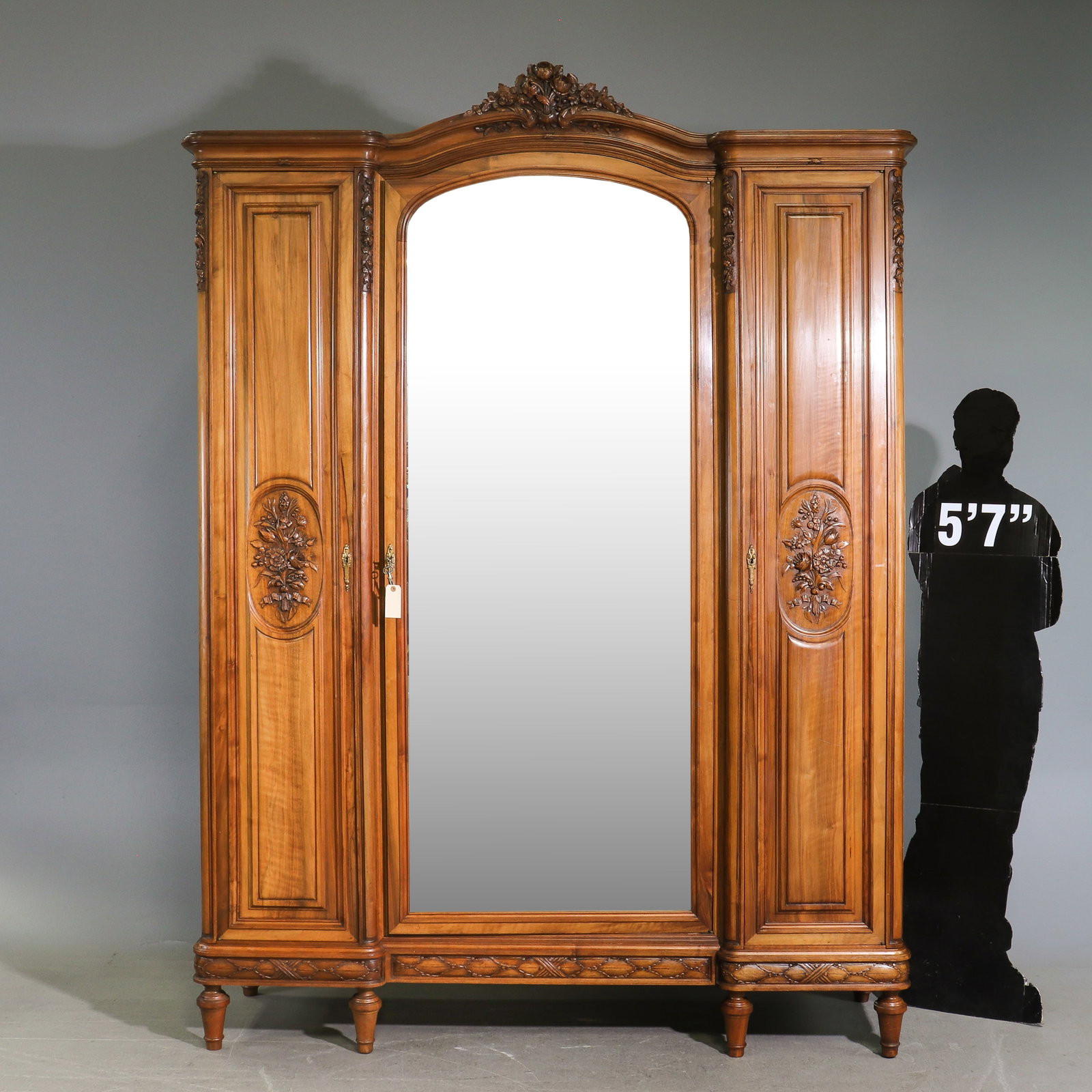 Louis XVI Style Triple Door Walnut Armoire (1 of 6)