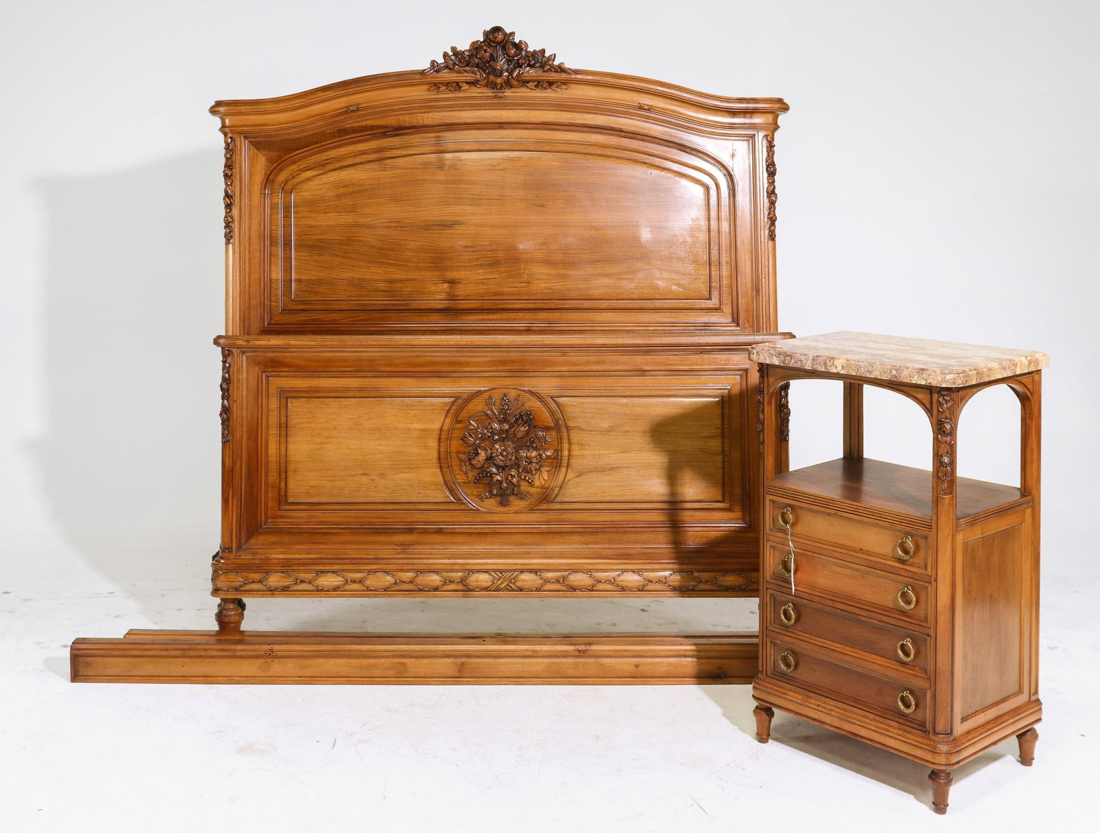 Louis XVI Style Walnut Bed with Rails & Nightstand (1 of 5)