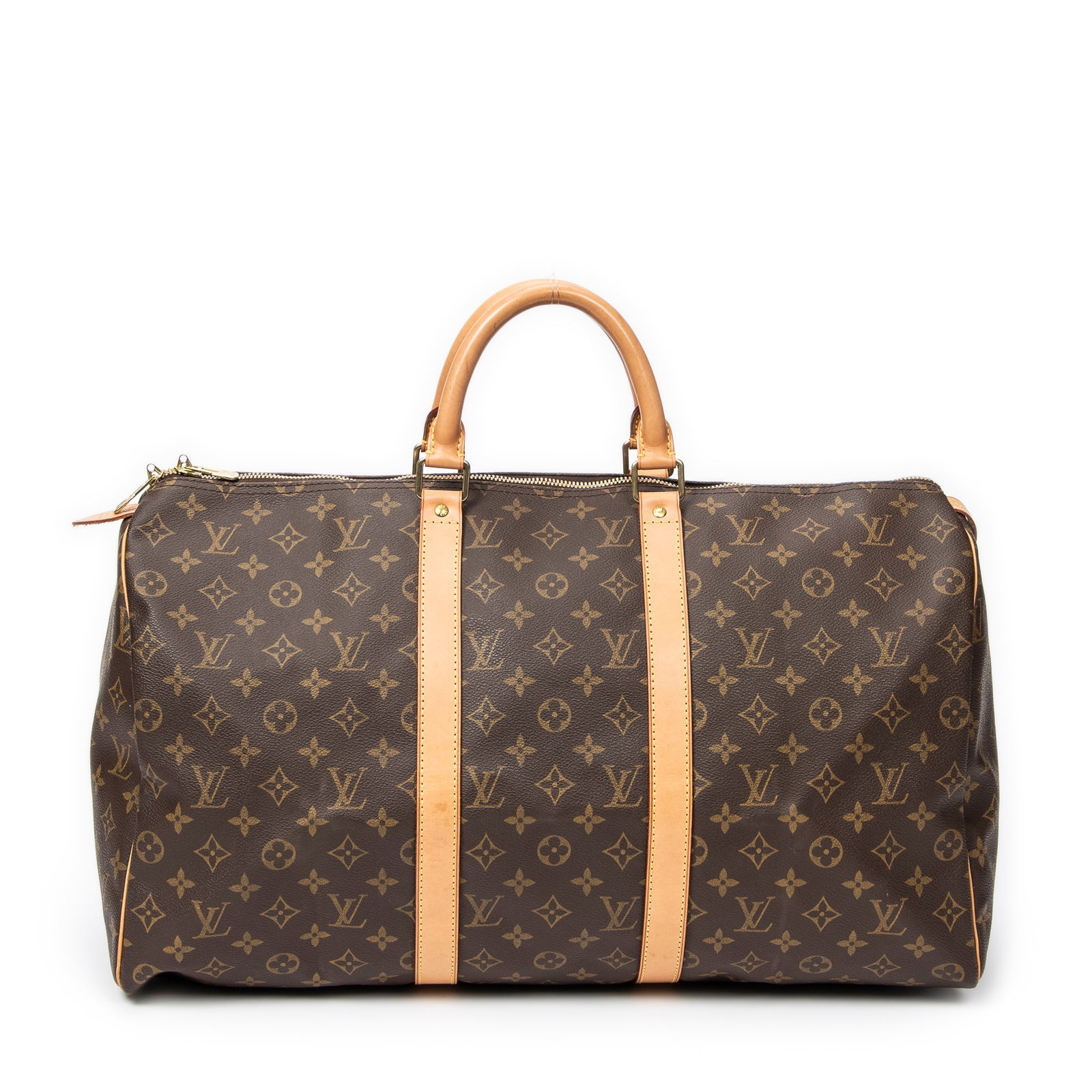 Louis Vuitton Keepall 50 in Brown Monogram Canvas: Genuine Pre-Owned Louis Vuitton Keepall 50 in Brown Monogram Canvas made in France in A condition. Date Code is FL0012(January 2002) Measurements: 50*26*22cm (Length * Height * Width). This lot includ