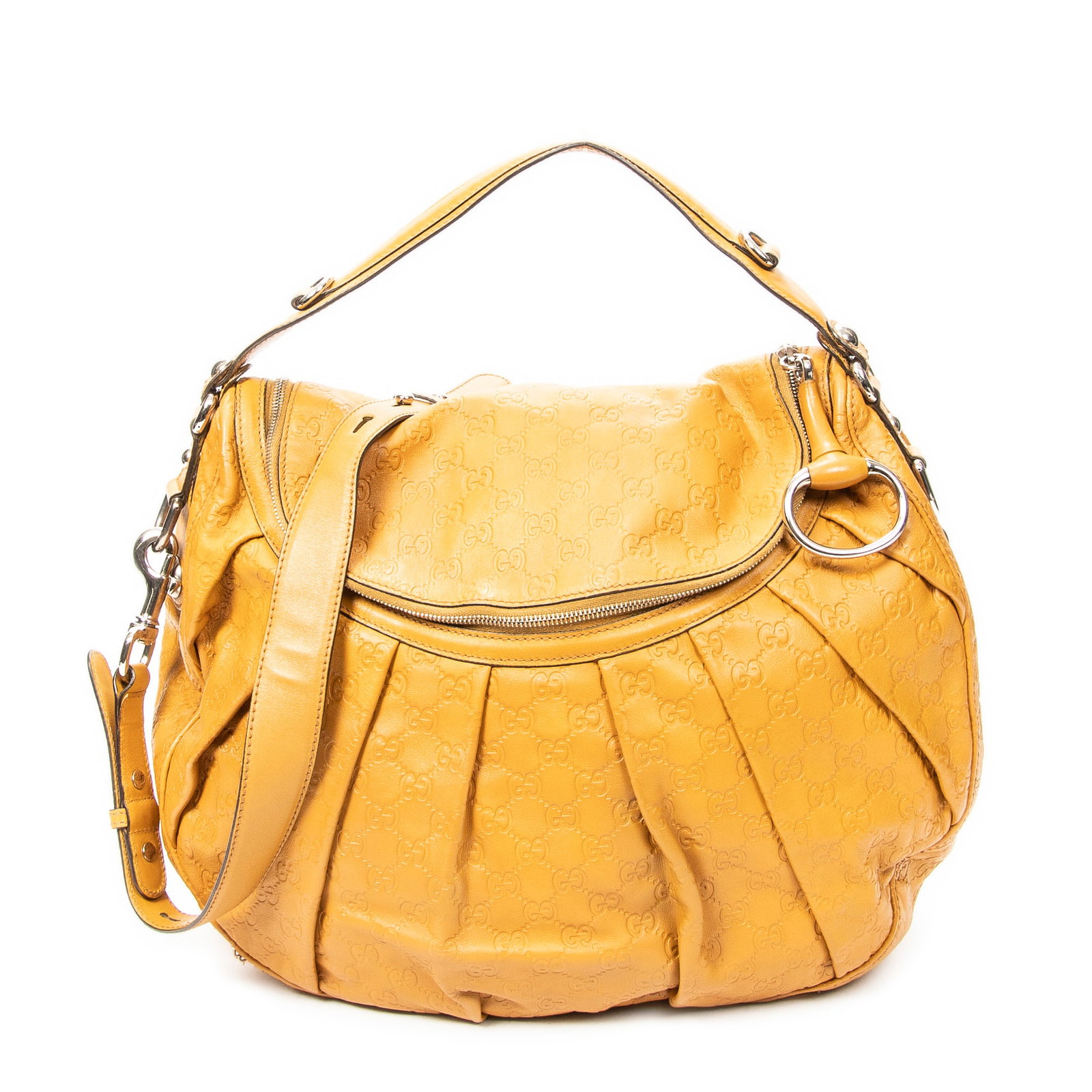 Gucci Medium Icon Bit in Yellow Guccissima Leather: Genuine Pre-Owned Gucci Medium Icon Bit in Yellow Guccissima Leather made in Italy in AB condition. Date Code is 228584-002123 Measurements: 32*35.5*13cm (Length * Height * Width). This lot includes a