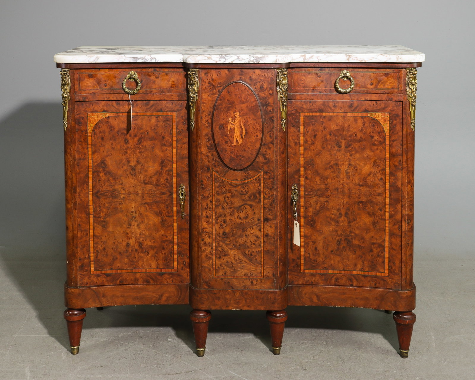 Louis XVI Style White Marble Top Burled Server (1 of 7)