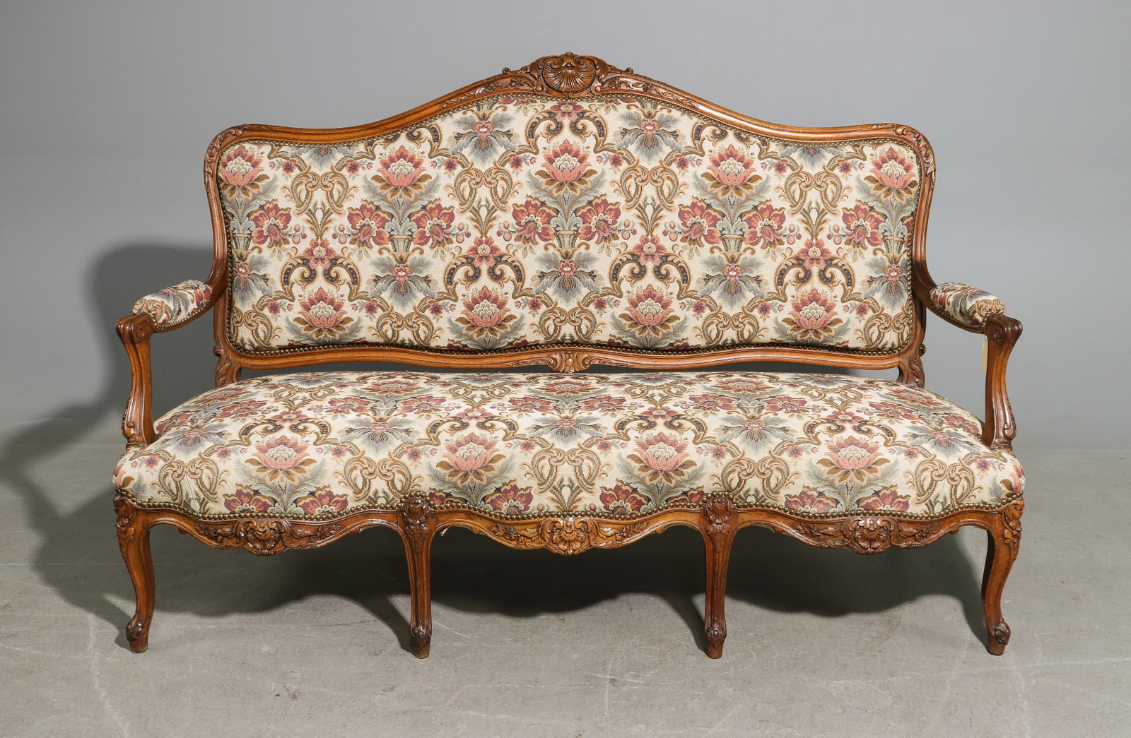 Louis XV Style Needlepoint Walnut Settee: French Louis XV Style Needlepoint Walnut Settee / Sofa - 42 in tall x 66 x 22 with a seat height of 16 inches