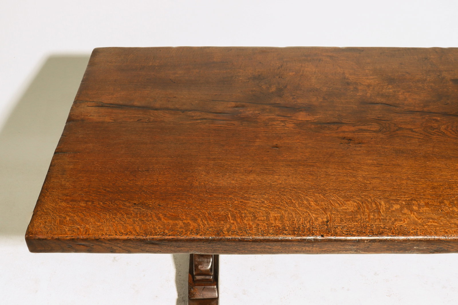 French Solid Oak Trestle Base Farmhouse Table - 2