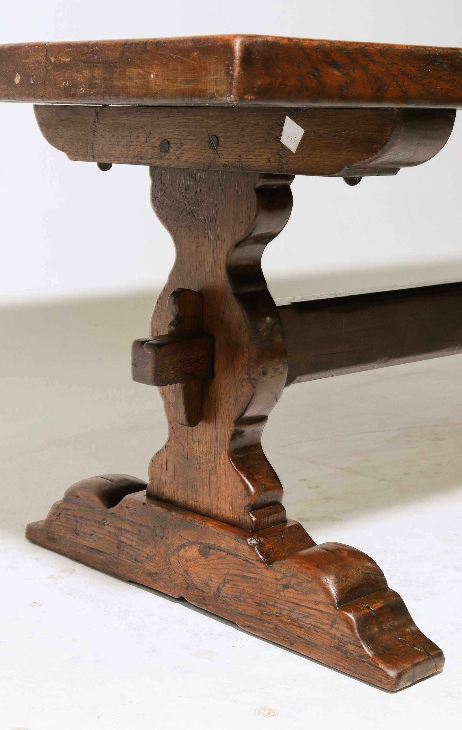 French Solid Oak Trestle Base Farmhouse Table - 4