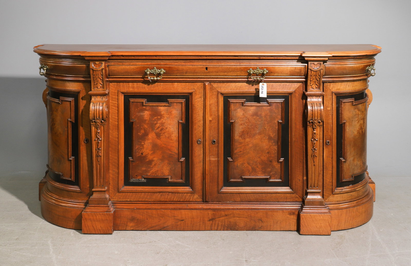 French Walnut Curved Sideboard / Enfilade: French Walnut Curved Sideboard / Enfilade - 40.5 in tall x 89.5 x 25.5