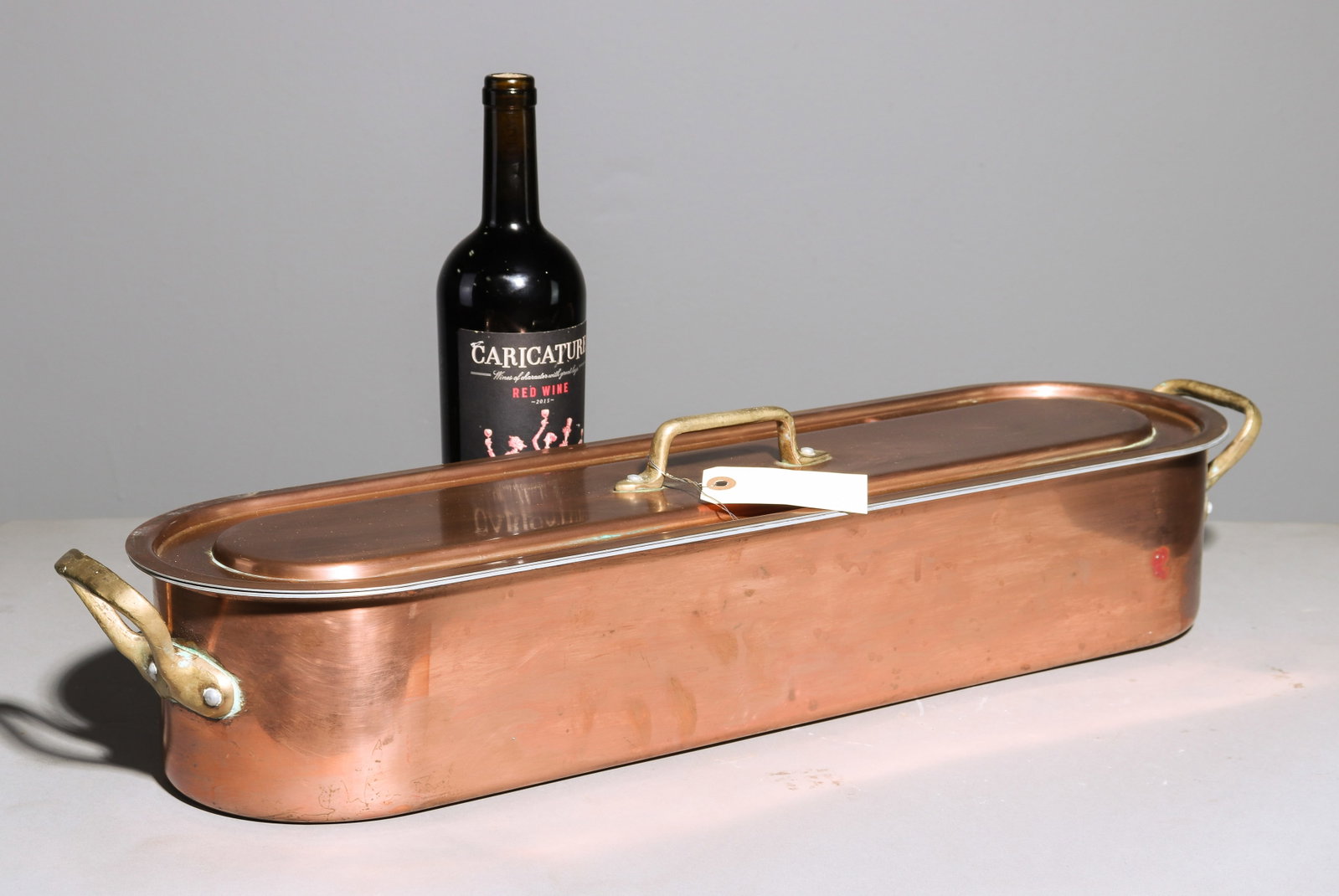 French Copper & Brass Fish Kettle / Steamer #1: French Copper & Brass Fish Kettle / Steamer with Insert - 5 in tall x 27 x 7