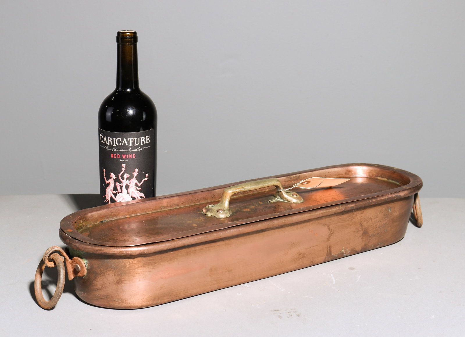 French Copper & Brass Fish Kettle / Steamer #2: French Copper & Brass Fish Kettle / Steamer with Insert - 3.5 in tall x 27 x 7
