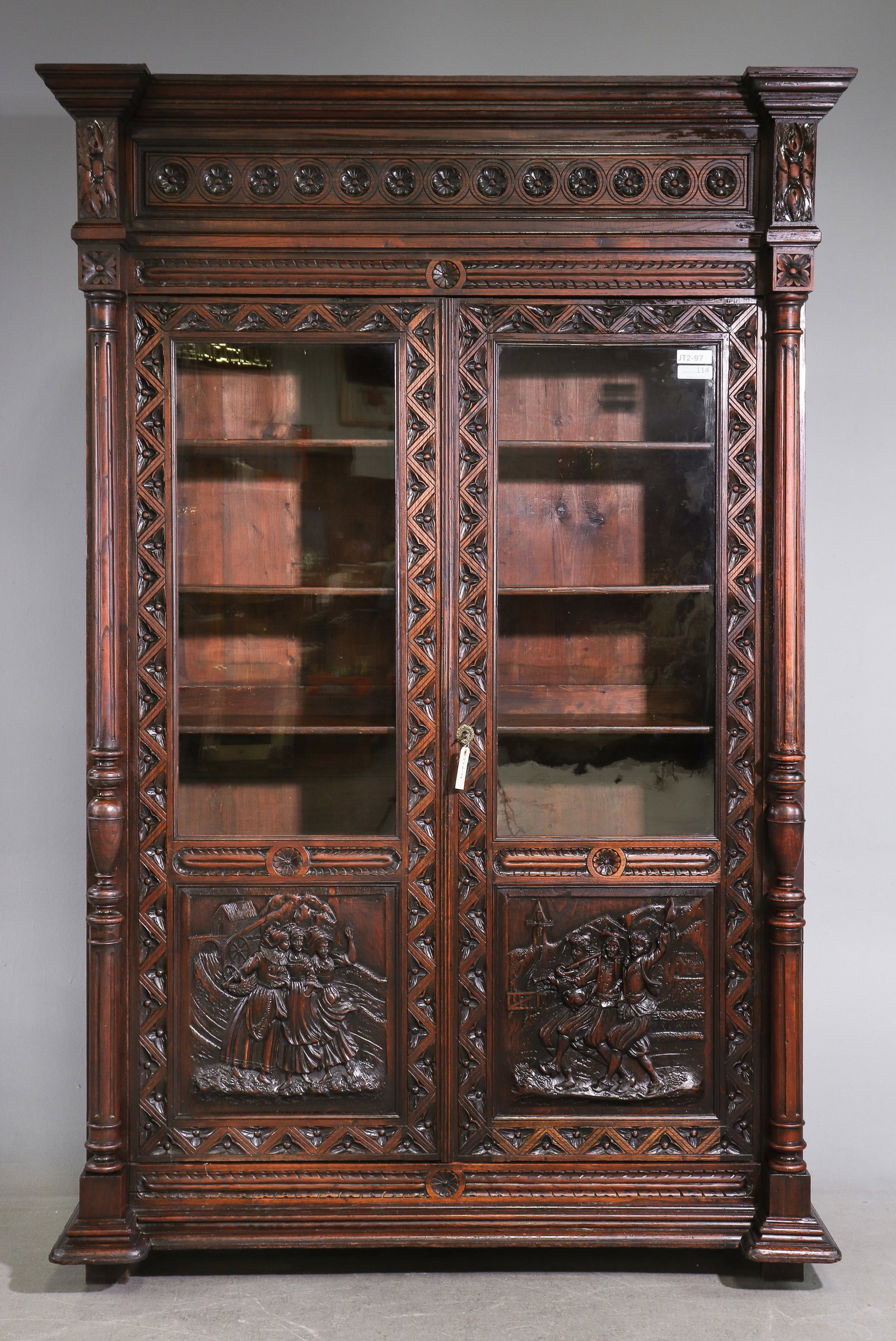 Henri II Style Large Carved Oak Bookcase (1 of 9)