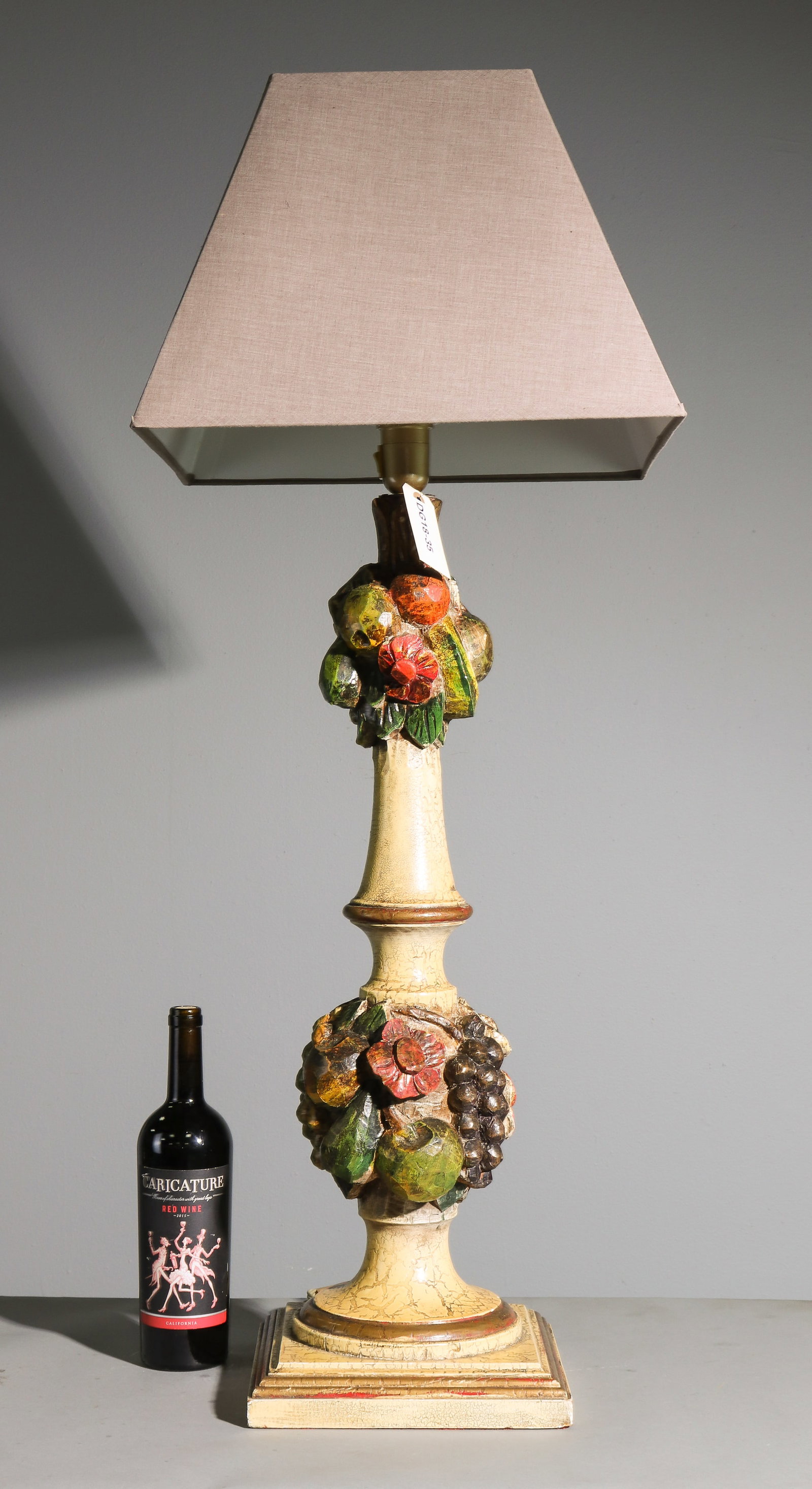 French Large Painted Polychrome Lamp: French Large Painted Polychrome Lamp - 41 in tall x 16 x 16