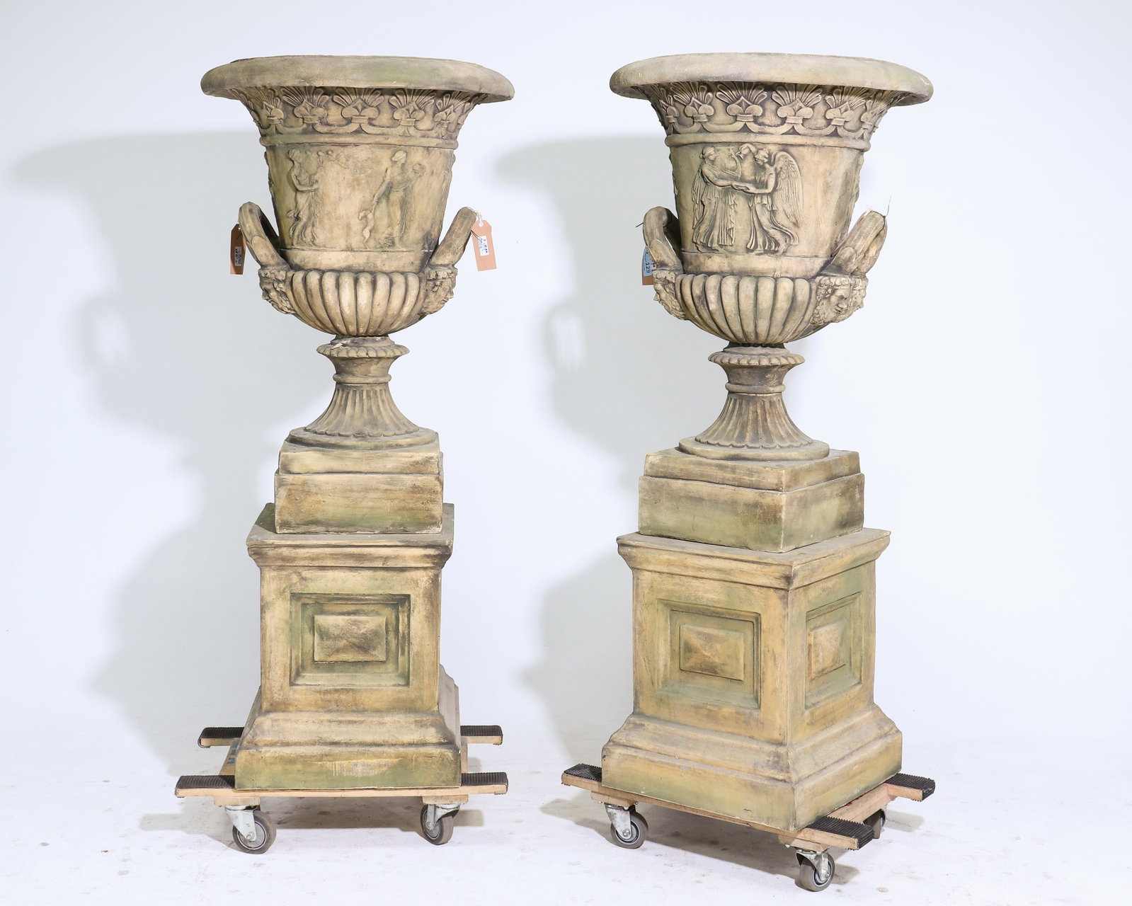 Neo-Classical Style Pair of Monumental Urns on Plinths - 5