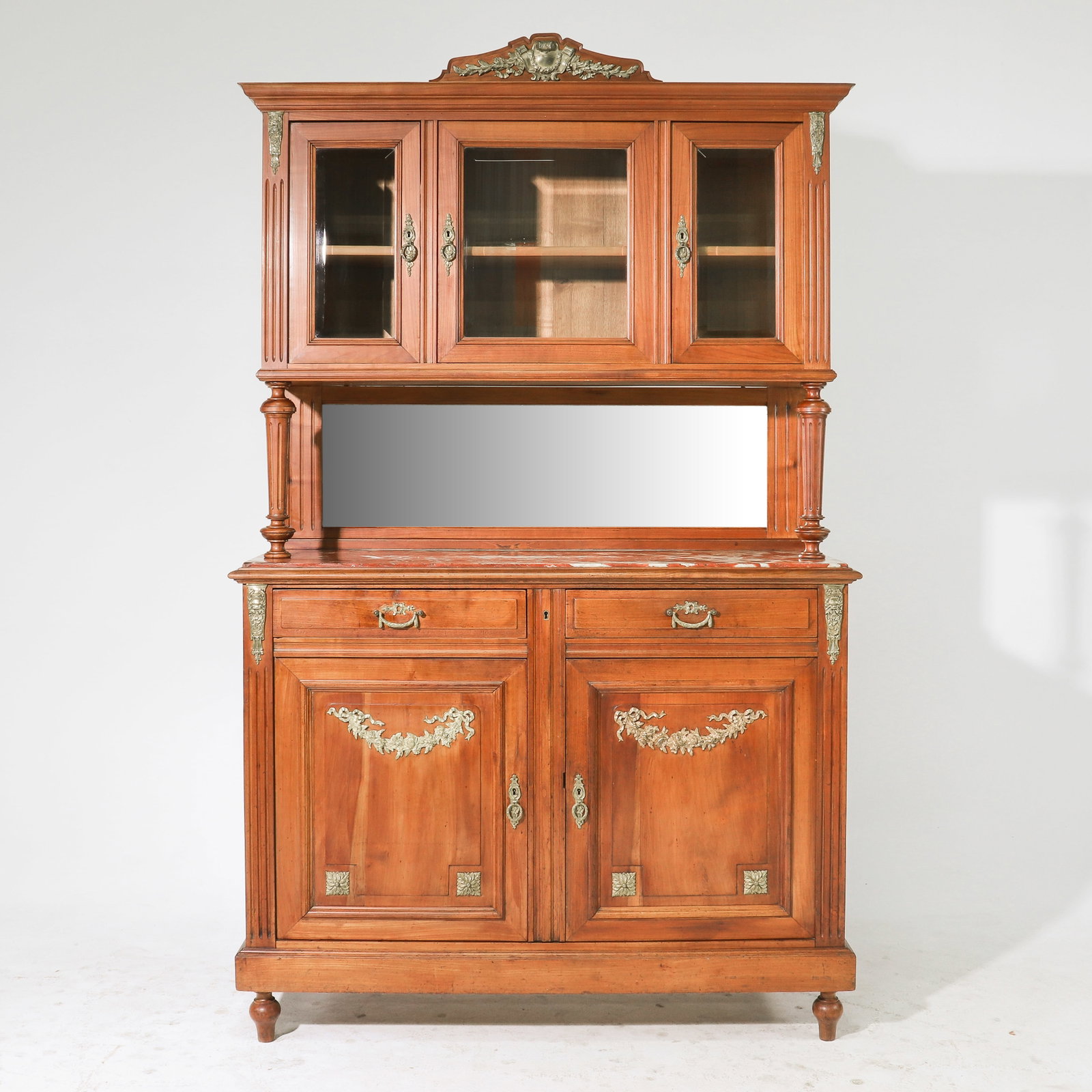 Louis XVI Style Walnut Double Buffet with Marble (1 of 7)