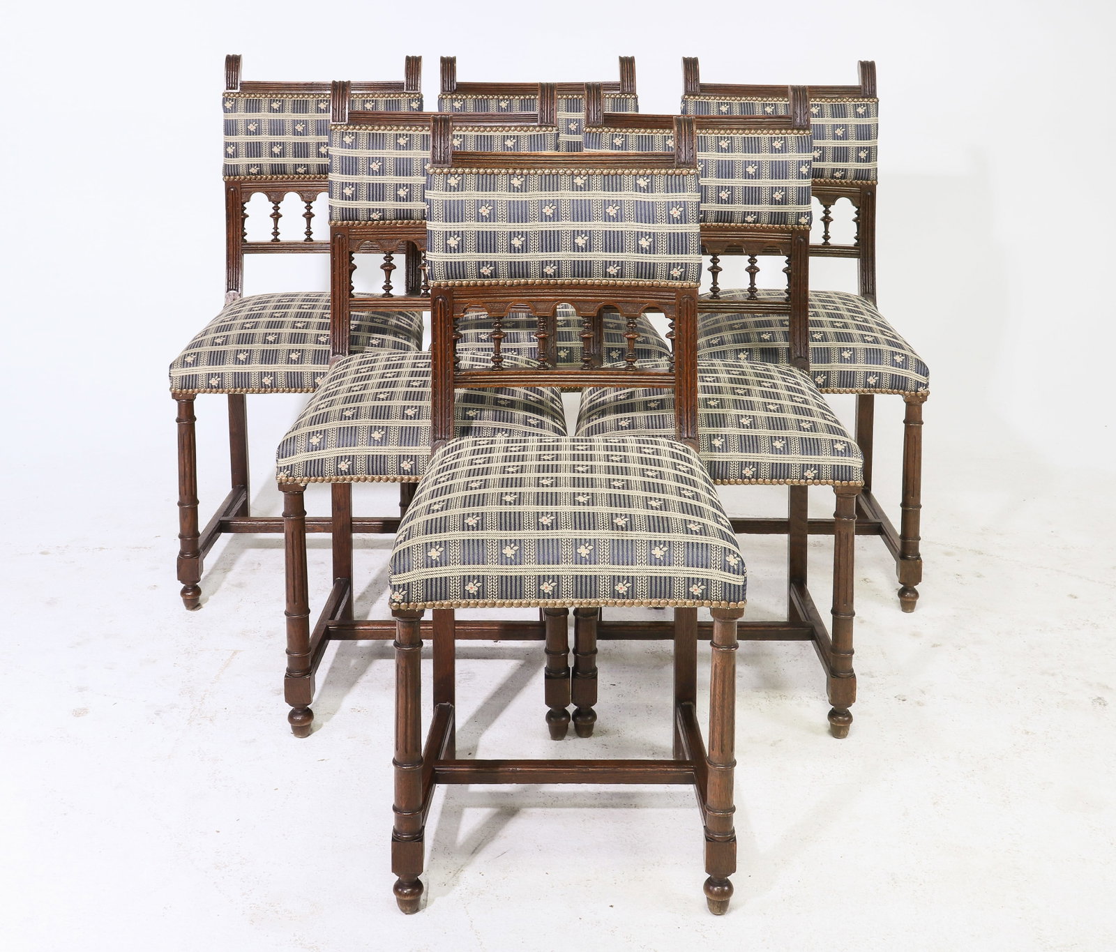 Henri II Style Set of 6 Oak Dining Chairs (1 of 4)