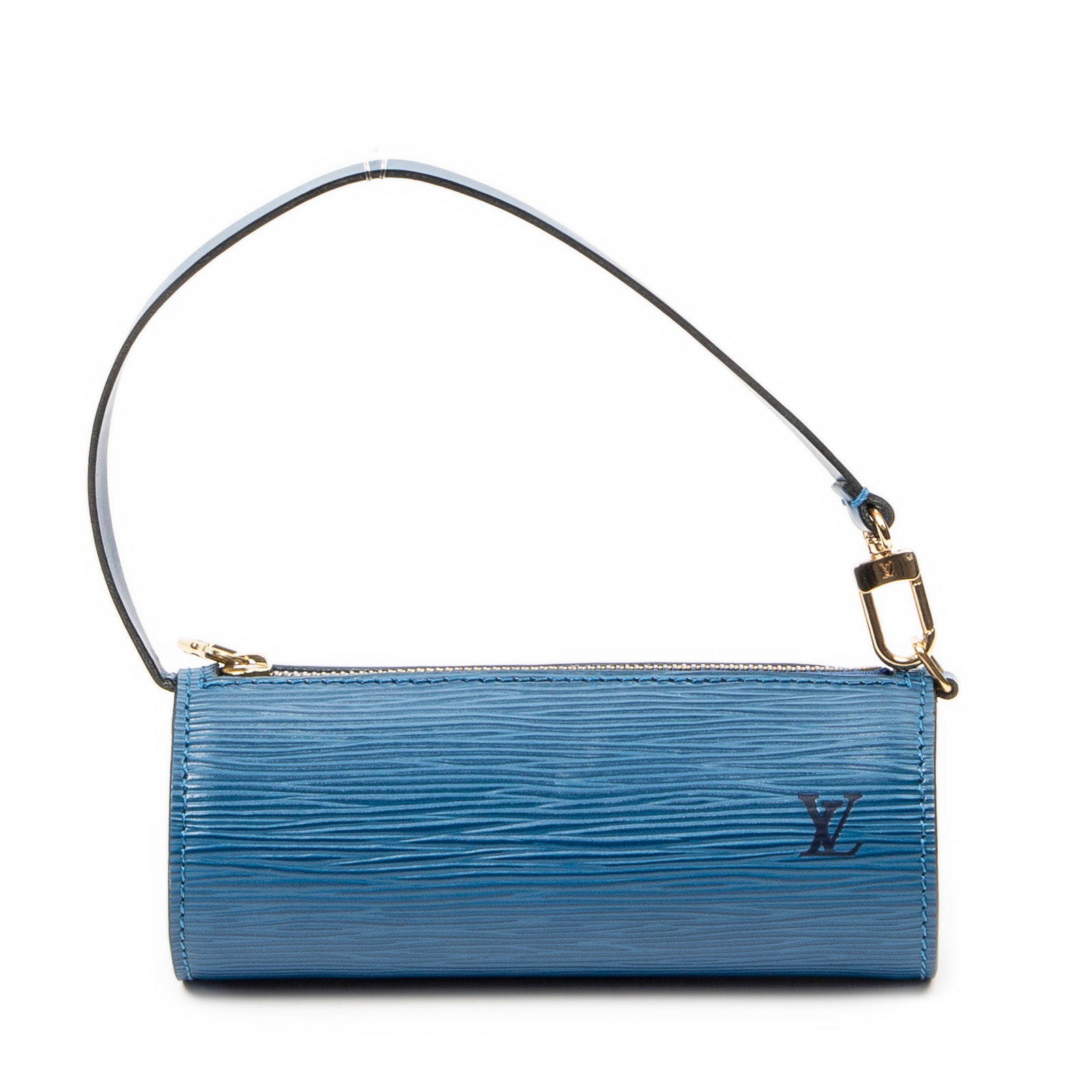 Louis Vuitton Soufflot Pouch in Blue Epi: Genuine Pre-Owned Louis Vuitton Soufflot Pouch in Blue Epi made in France in A condition. Date Code is MI0995 (Sep 1995) Measurements: 15.5*6*6cm (Length * Height * Width). This lot includes a certifi