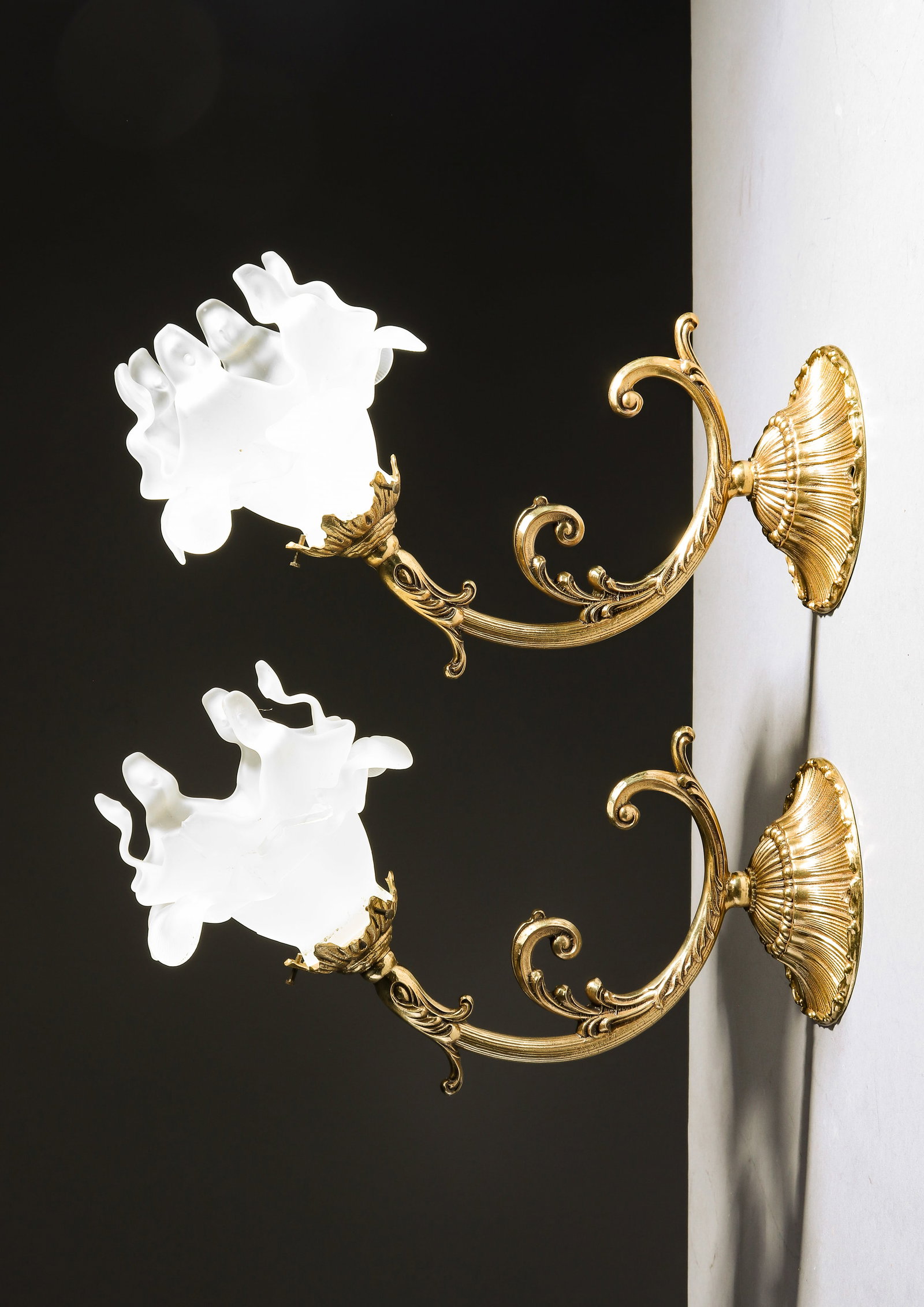 French Pair of Single Arm Sconces with Glass Shades: French Pair of Single Arm Sconces with Glass Shades - 7 in tall x 4 x 14 each