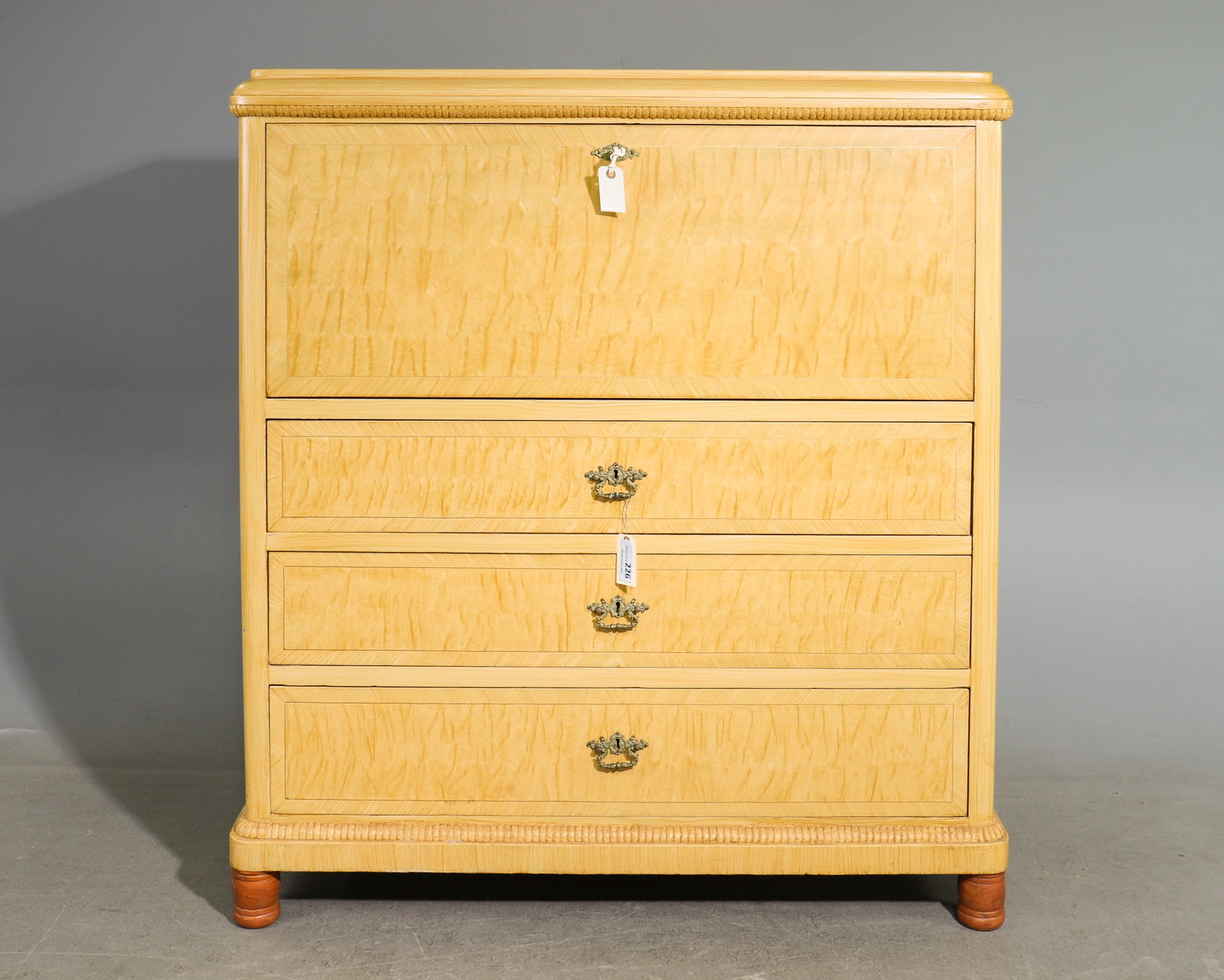 Danish Large Drop Front Desk with Three Drawers: Danish Large Drop Front Desk with Three Drawers - 54.5 in tall x 49 x 18