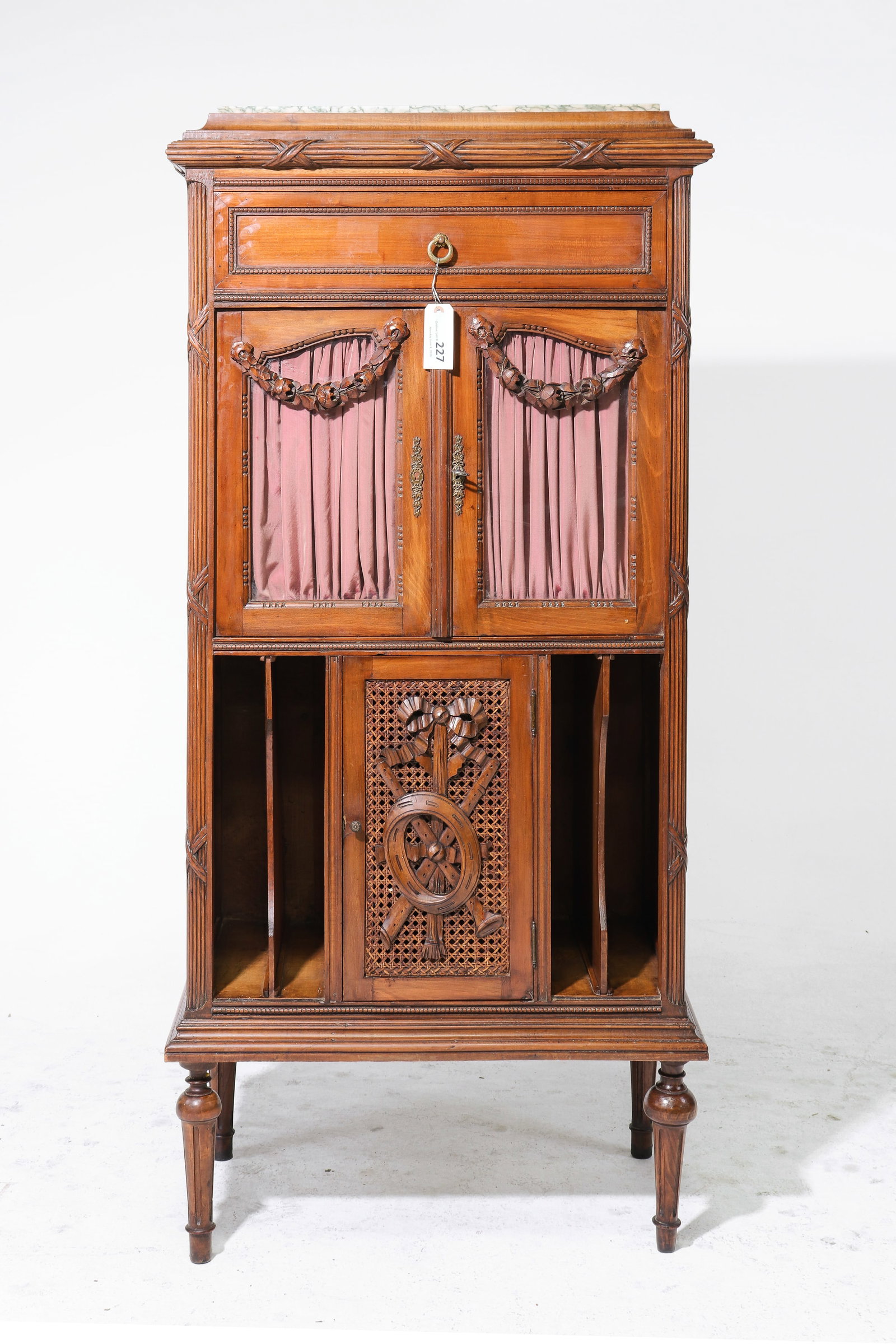 Louis XVI Style Walnut Marble Top Record Cabinet (1 of 8)