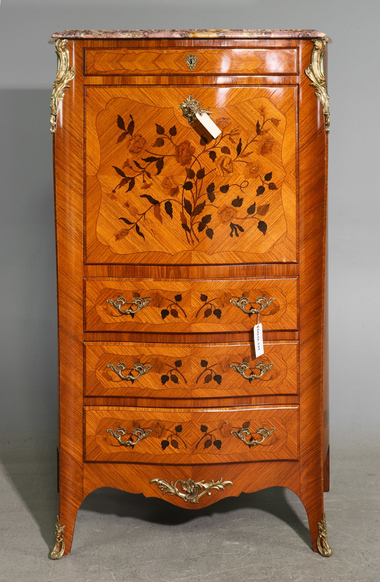 Louis XV Style Walnut Secretary Marble Top Chest (1 of 5)