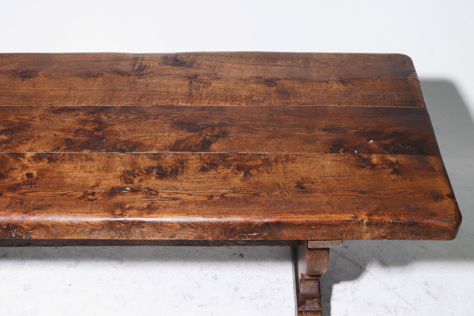 French Solid Oak Trestle Base Farmhouse Table - 3