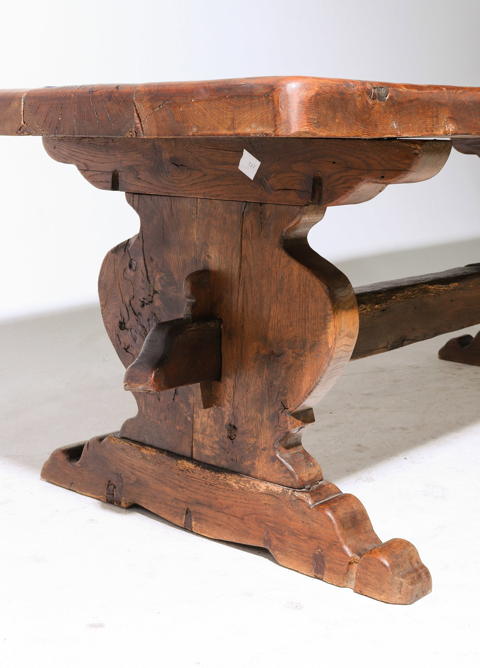 French Solid Oak Trestle Base Farmhouse Table - 4