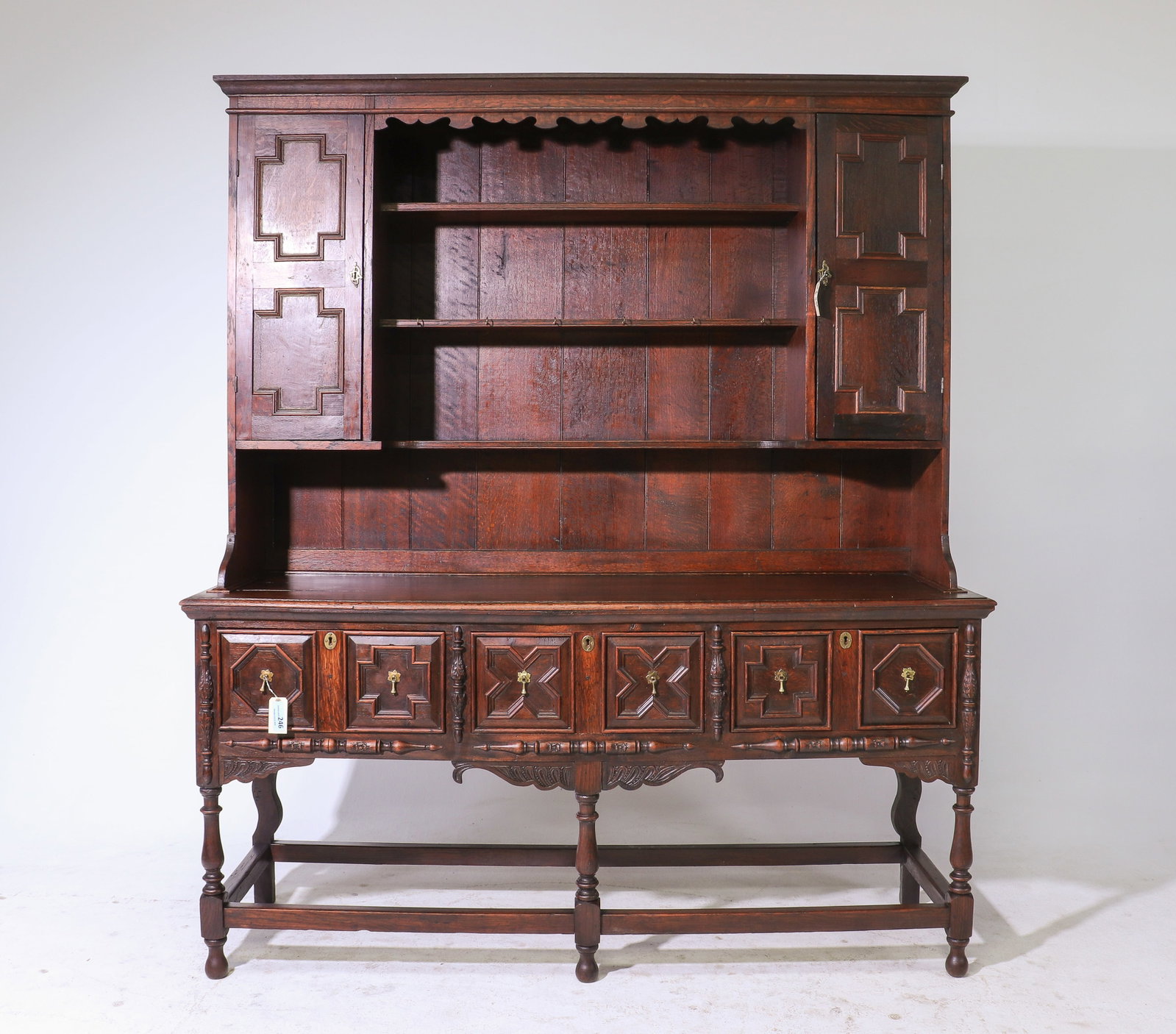 Jacobean Large Carved Oak Welch Dresser: British Jacobean Large Carved Oak Welch Dresser c.1920's-30's - 83.5 in tall x 72 x 21.5