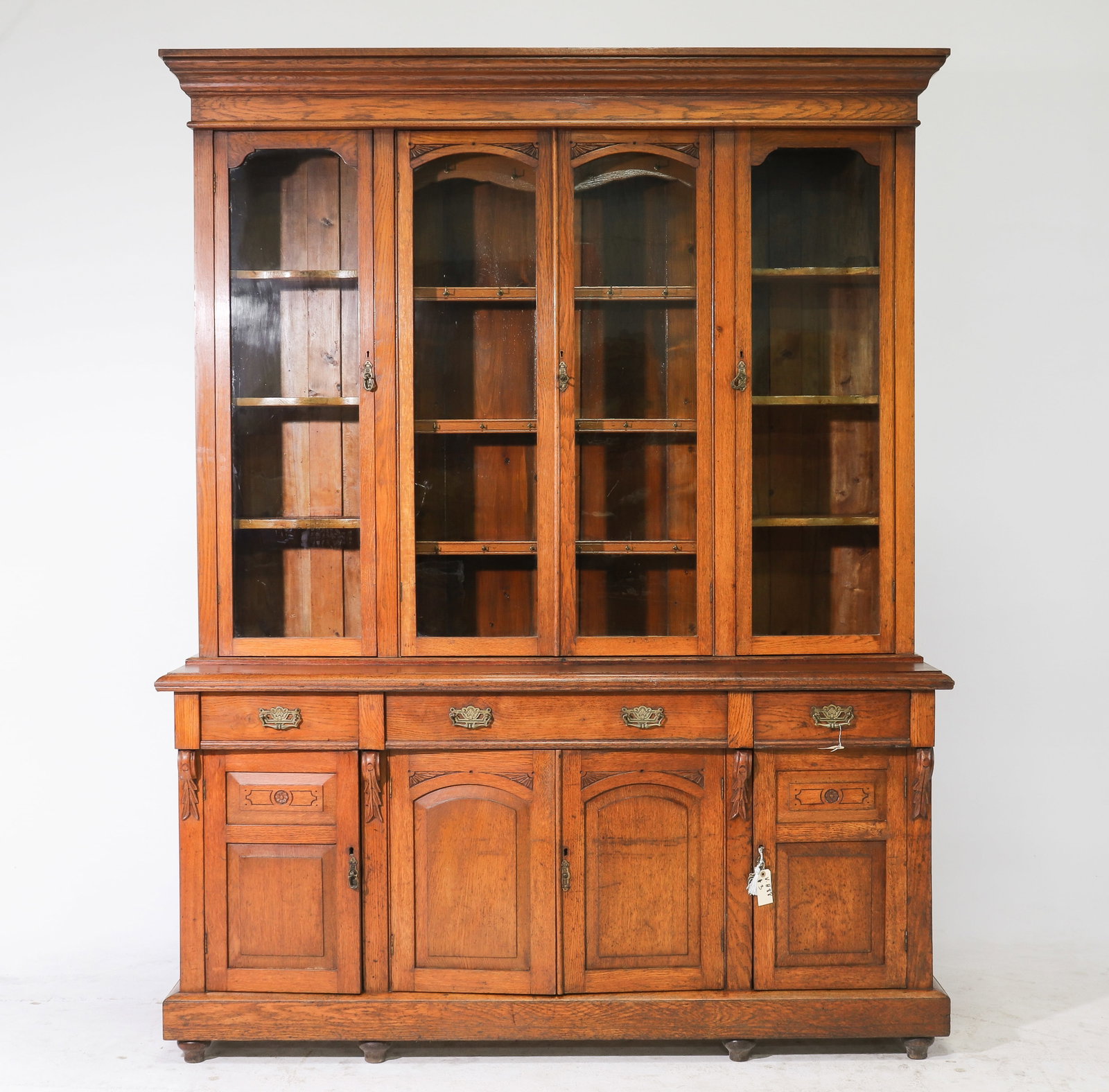 British Oak Four Door Bookcase / Cupboard: British Oak Four Door Bookcase / Cupboard c.1890's-1920's - 93.5 in tall x 72 x 22.5