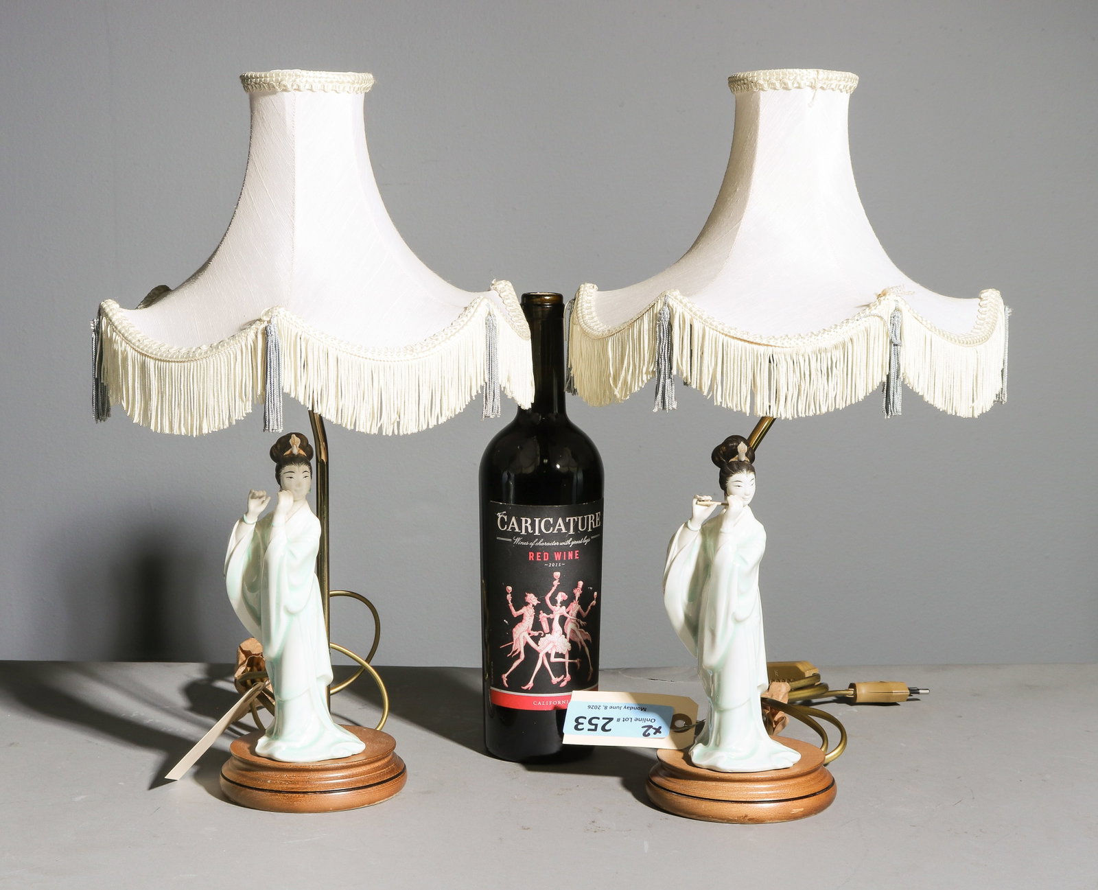 Two Asian Figural Table / Desk Lamps: Two Asian Figural Table / Desk Lamps - 11 in tall x 11 inch diameter including the shades