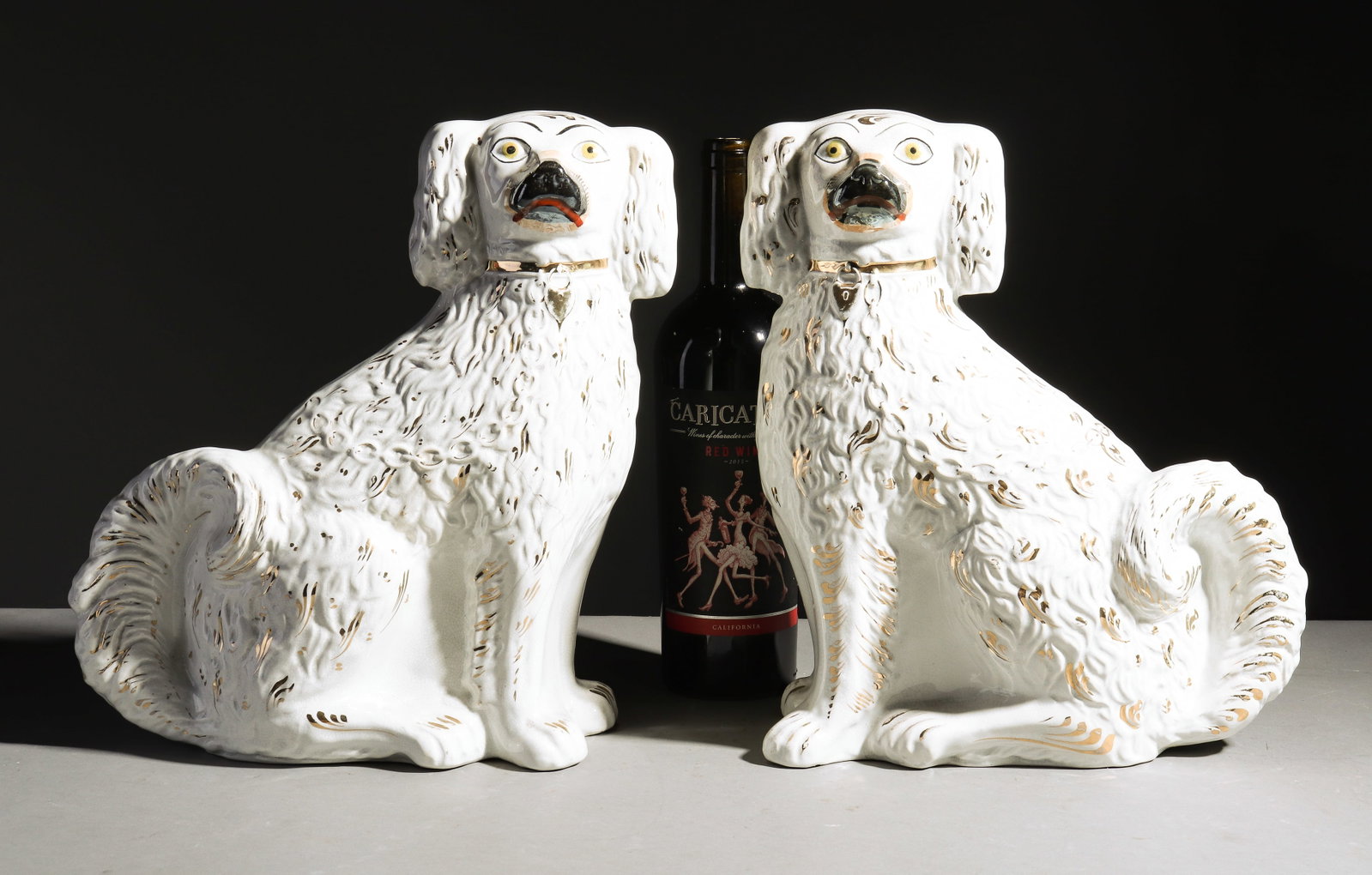 King Charles Pair of Staffordshire Dogs: King Charles Pair of Large Staffordshire Dogs with Painted Eyes - 12.5 in tall x 11 x 4.5 each