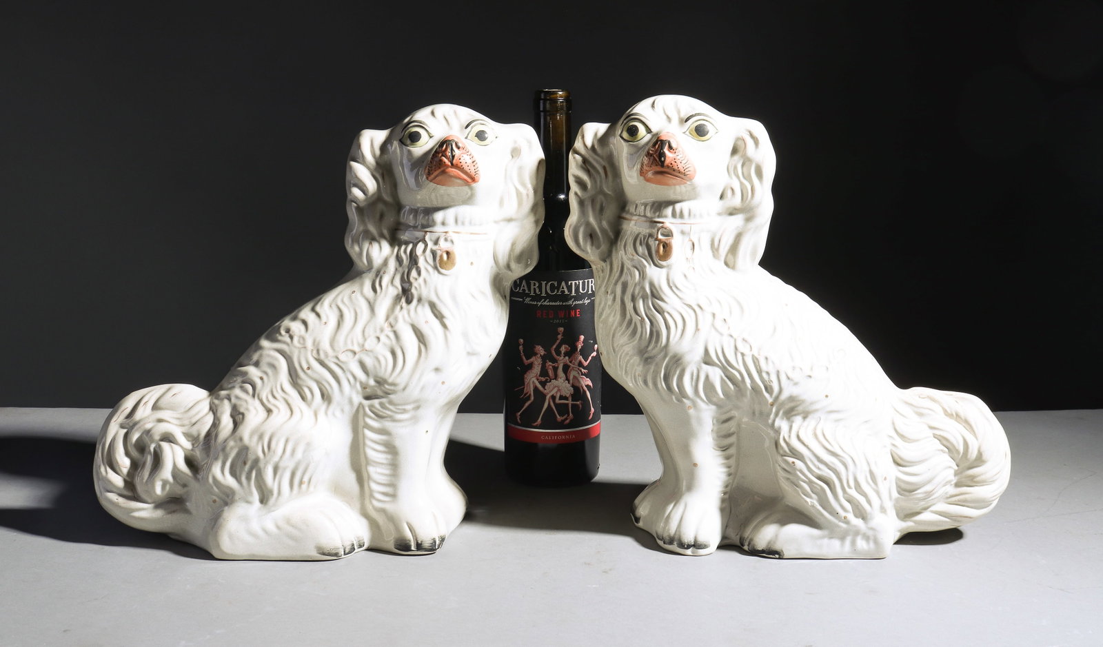 King Charles Pair of Staffordshire Dogs: King Charles Pair of Staffordshire Dogs with Painted Eyes - 11.75 in tall x 13.5 x 4.5 each