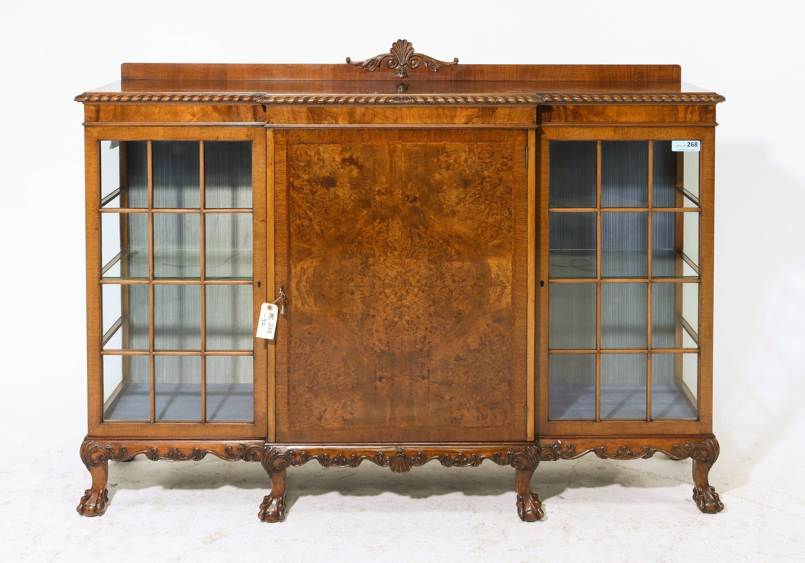 British Walnut Ball & Claw Bookcase c.1930's-40's: British Walnut Ball & Claw Bookcase / Cabinet c.1930's-40's - 44.5 in tall x 60 x 16.5