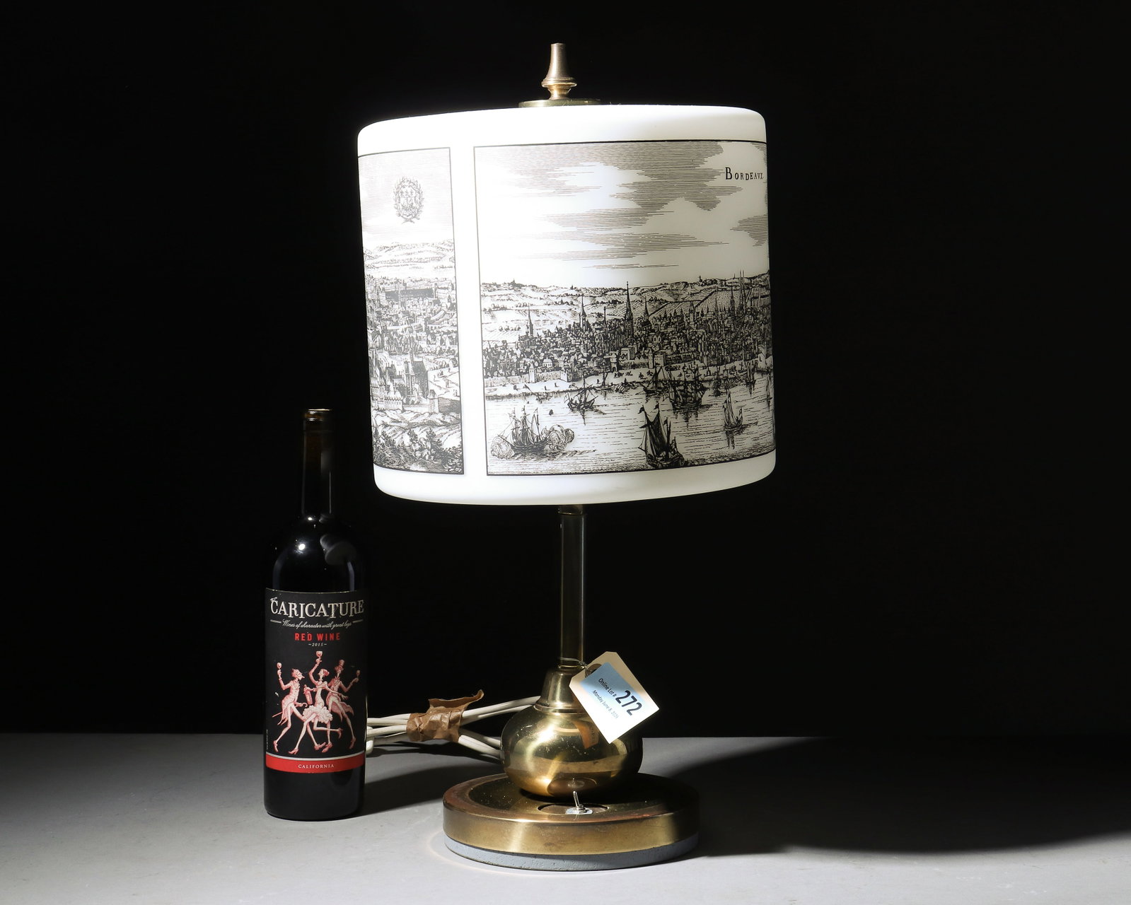 French Art Nouveau Style Brass Lamp with Glass Shade: French Art Nouveau Style Brass Lamp with Glass Shade - 22 in tall x 11 inch diameter