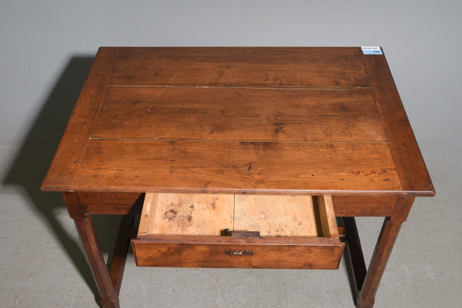 French Rustic Oak Single Drawer Writing Table - 2