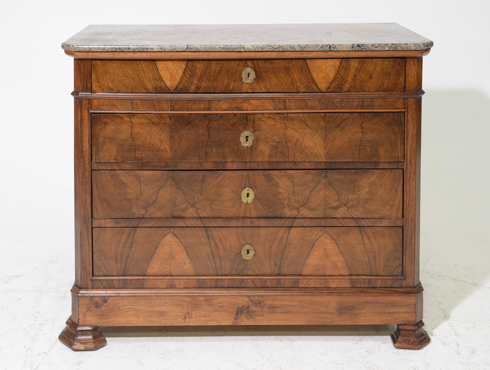 French Marble Top Walnut Four Drawer Chest (1 of 7)