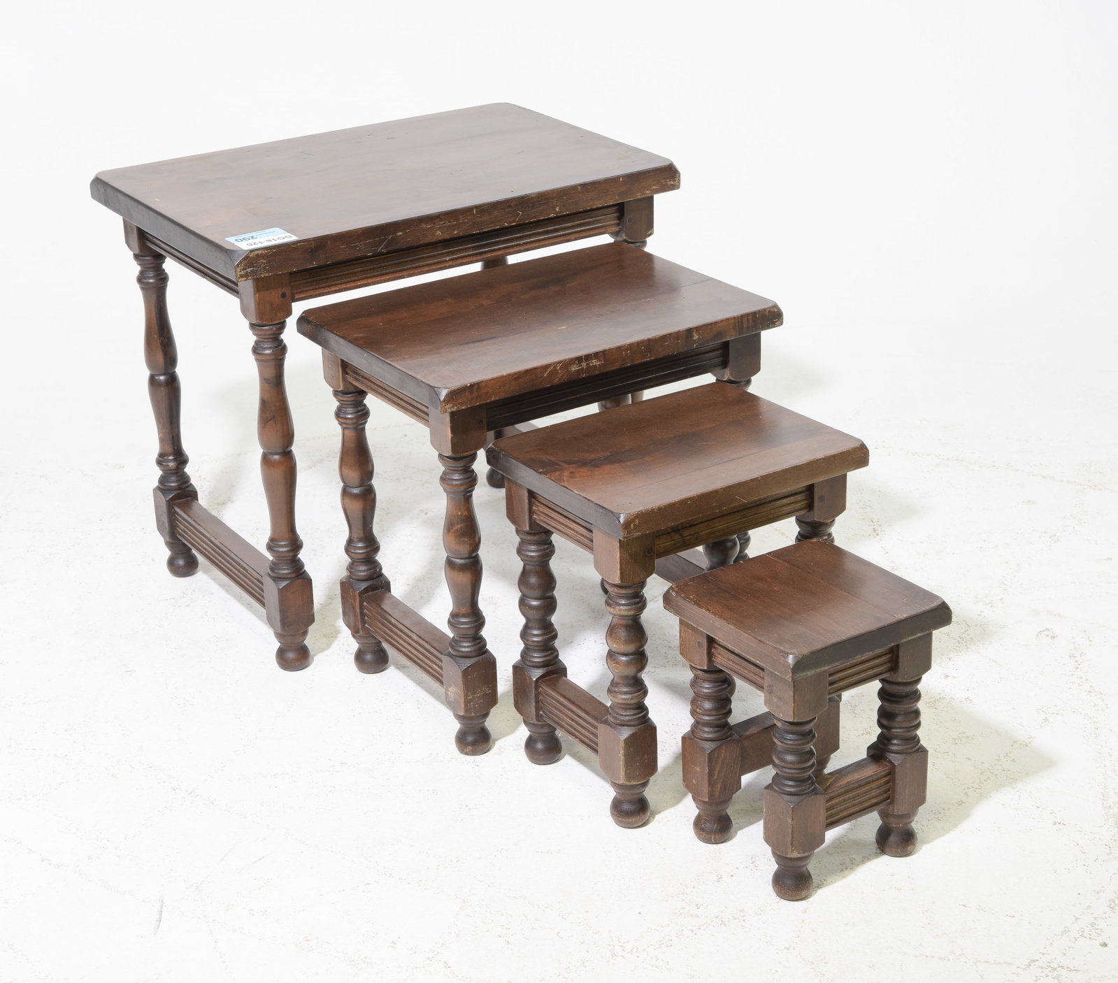 French Set of Four Nesting Tables: French Set of Four Nesting Tables - 22 in tall x 24 x 16, 18 in tall x 17.5 x 12.5, 14.5 in tall x 12.5 x 10 and 11.5 in tall x 8 x 8