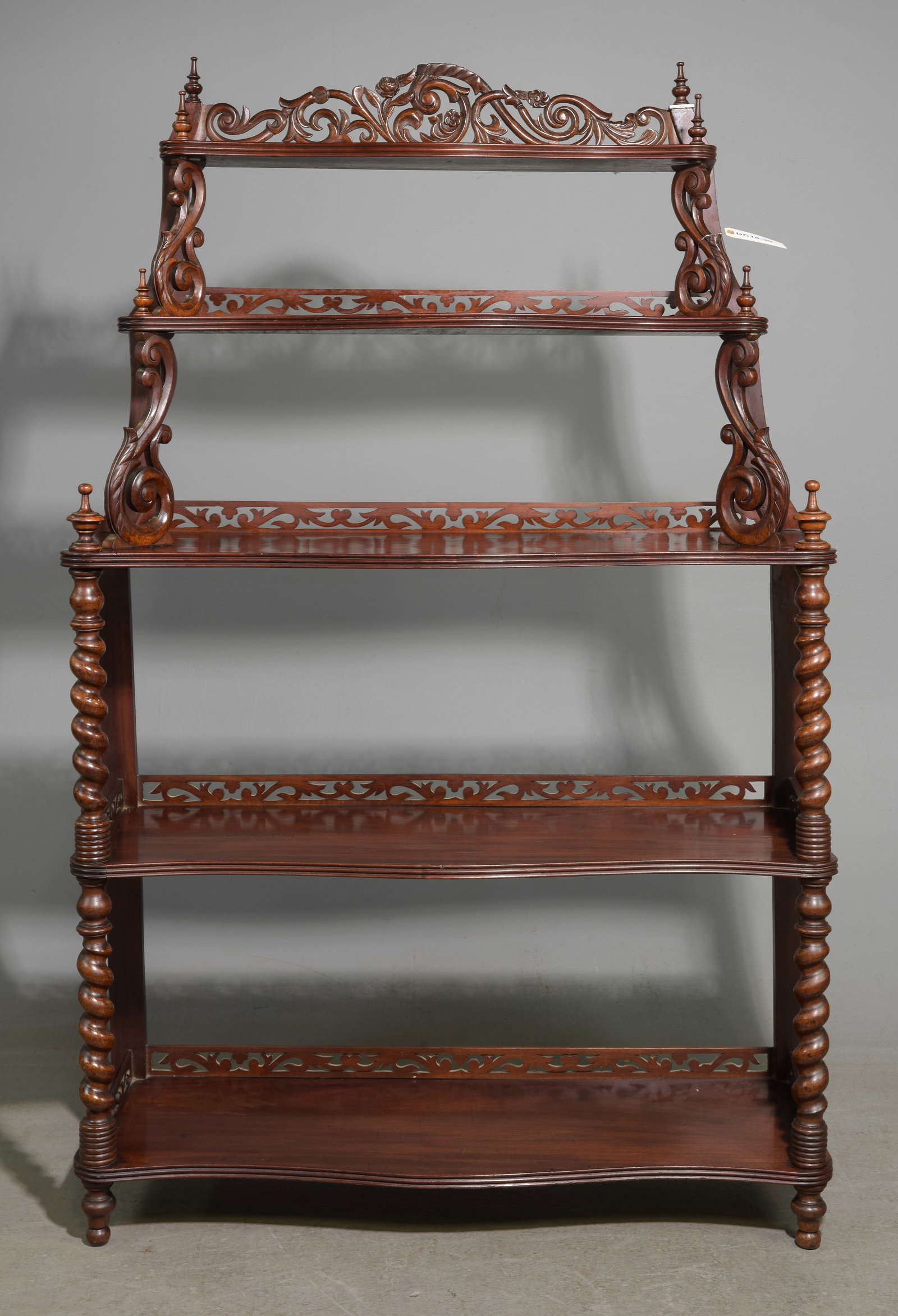 French Mahogany French Twist Etagere / Shelf: French Mahogany French Twist Etagere / Shelf - 60 in tall x 38 x 18