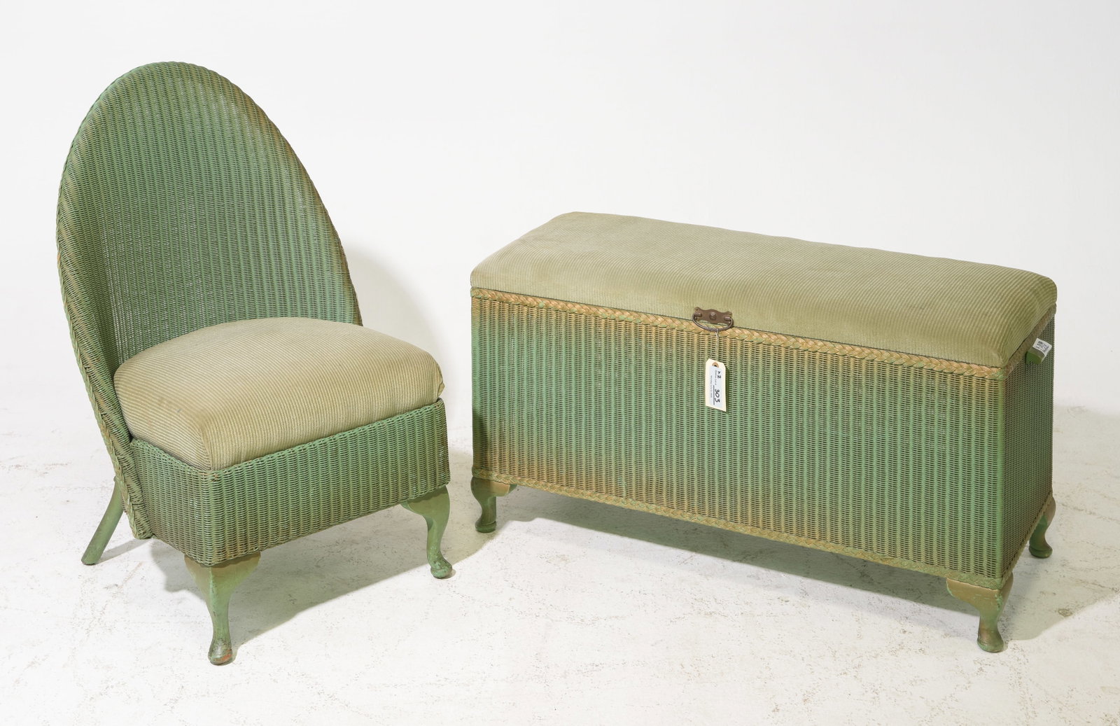 Lloyd Loom Green Chair & Upholstered Top Trunk (1 of 6)