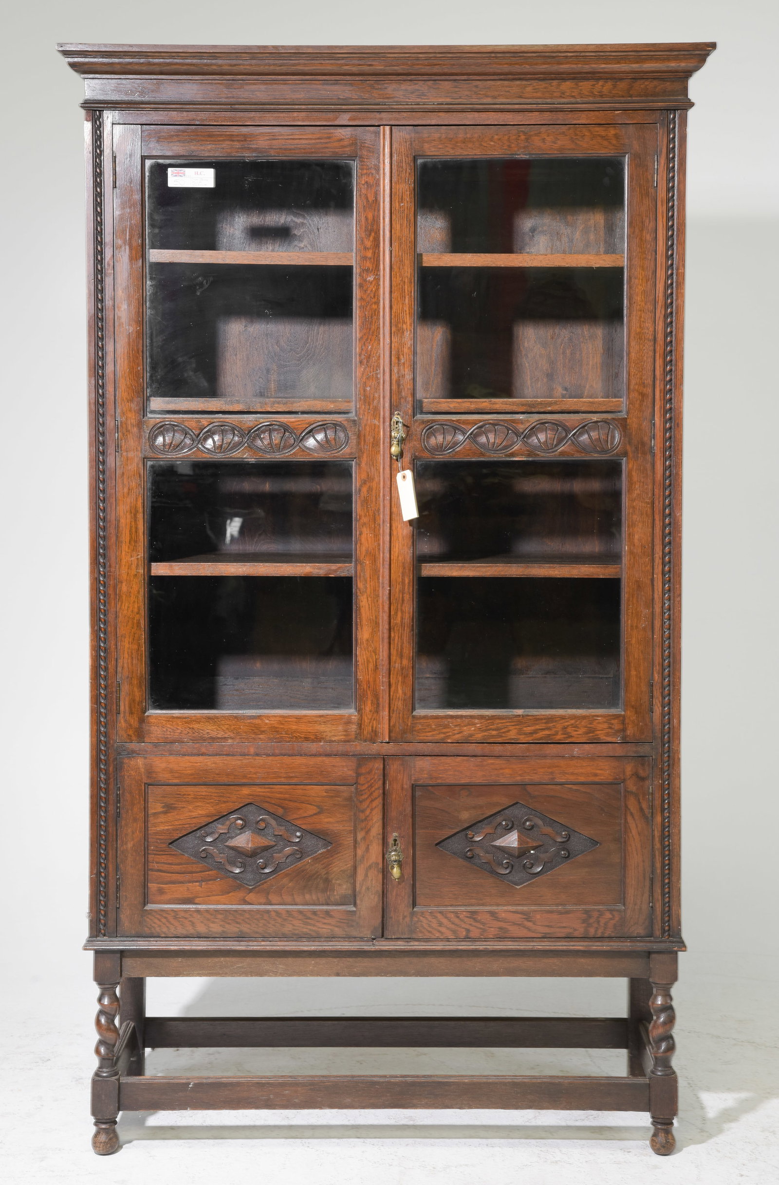 British Oak Double Door Barley Twist Bookcase (1 of 3)
