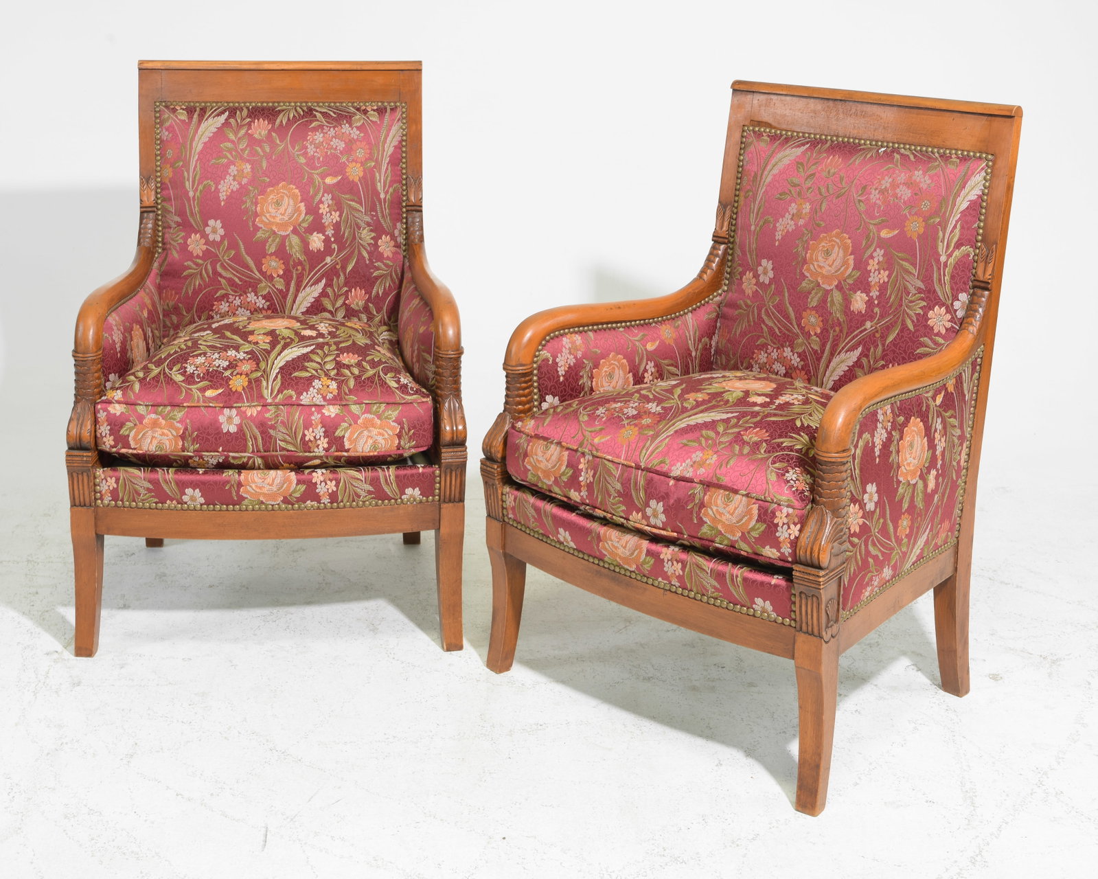French Pair of Cherry Upholstered Arm Chairs (1 of 4)