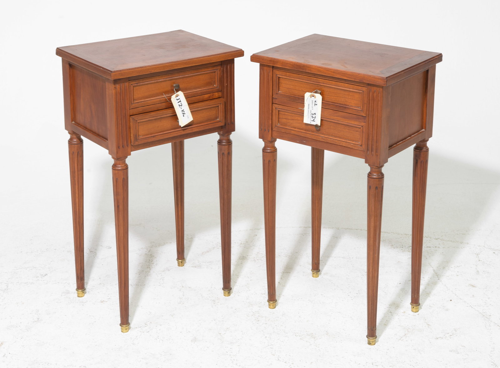 Louis XVI Style Pair of Two Drawer Chests / Nightstands: French Louis XVI Style Pair of Two Drawer Chests / Nightstands - 26.75 in tall x 13.5 x 10.75 each