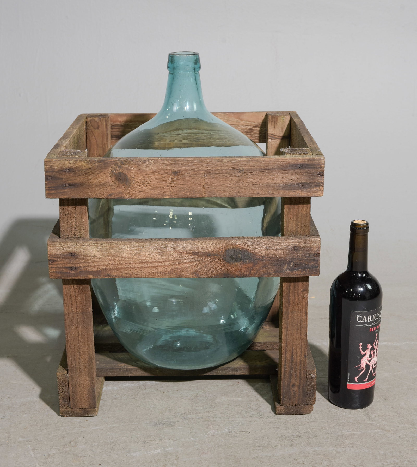 Blue Glass Demijohn / Carboy in Crate: Blue Glass Demijohn / Carboy in Crate - 23.5 in tall x 16 x 16