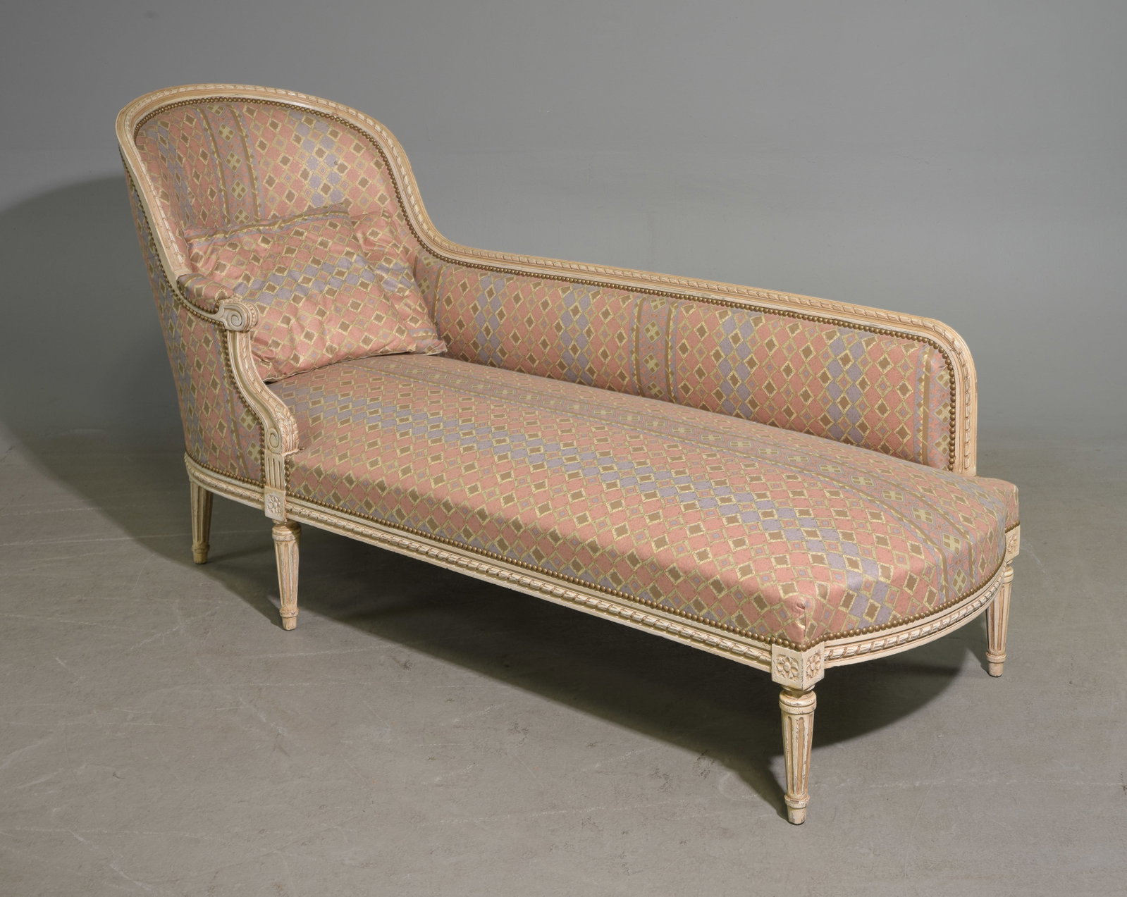 Louis XVI Style Painted Chaise Lounge: French Louis XVI Style Painted Beech Wood Chaise Lounge - 38 in tall x 75 x 27 with a seat height of 17 inches
