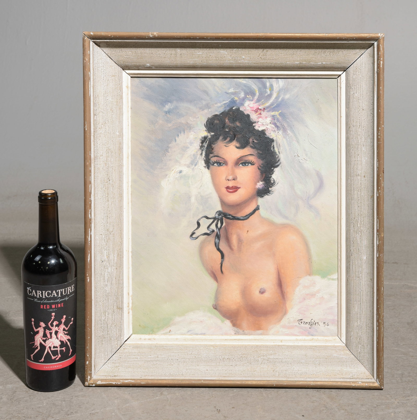 Painted Framed Oil on Canvas Portrait: Painted Framed Oil on Canvas Portrait - Nude Woman - 21 in tall x 17.75 x 3, The art itself is 16 x 13
