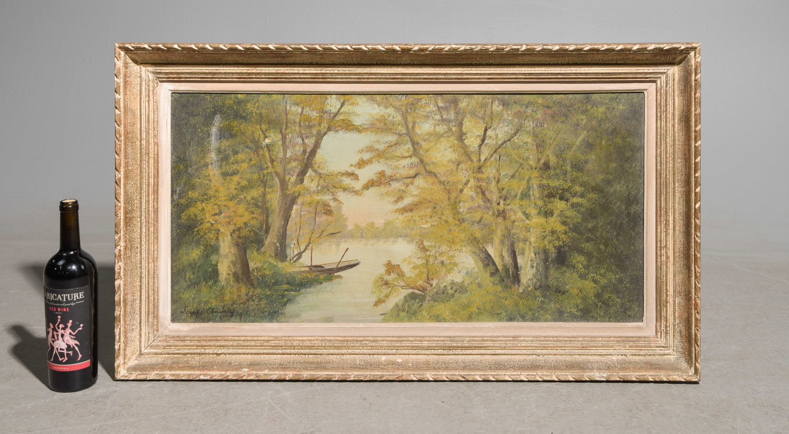 Painted Framed Oil on Canvas Lake Landscape (1 of 4)