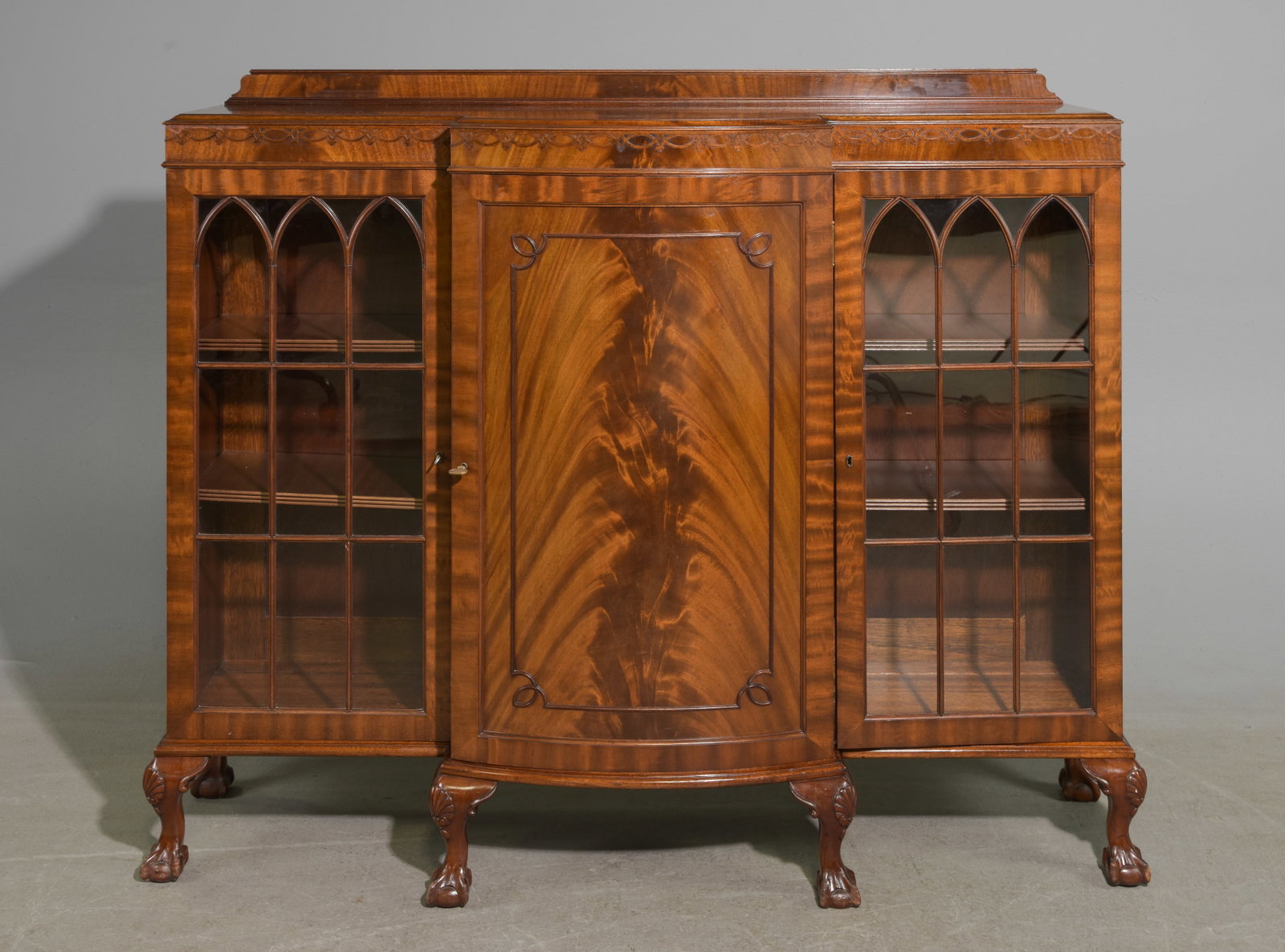 British Ball & Claw Side By Side Cabinet: British Ball & Claw Mahogany Side By Side Cabinet / Bookcase c.1930's-40's - 46 in tall x 54 x 12