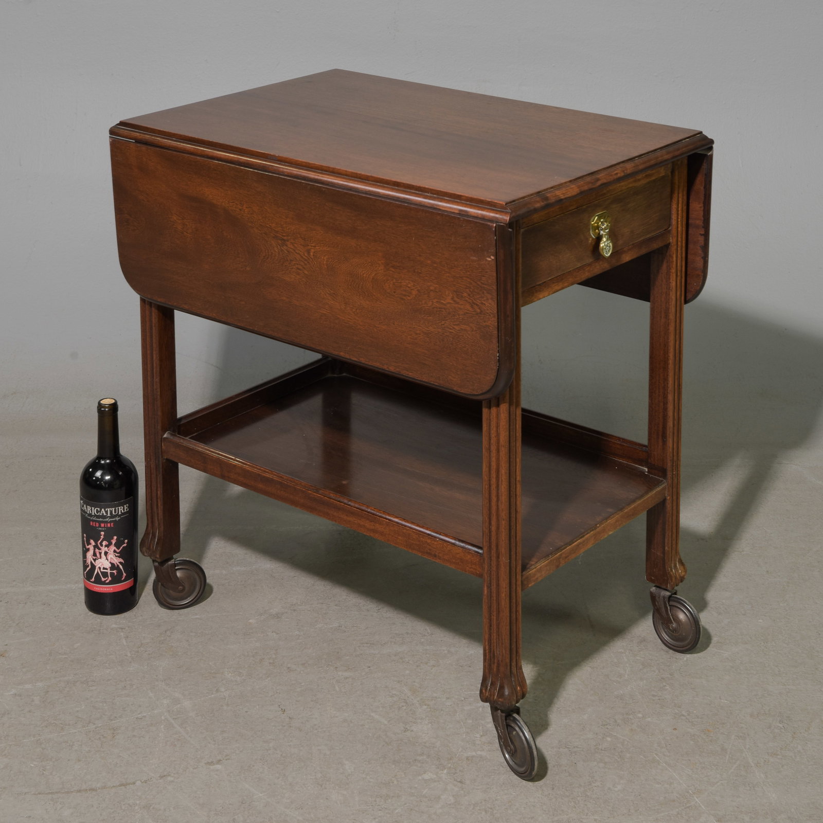 British Mahogany Drop Sided Trolley: British Mahogany Drop Sided Trolley / Cart - 28 in tall x 26 x 18.5, Leaves add an additional 8.5 inches each